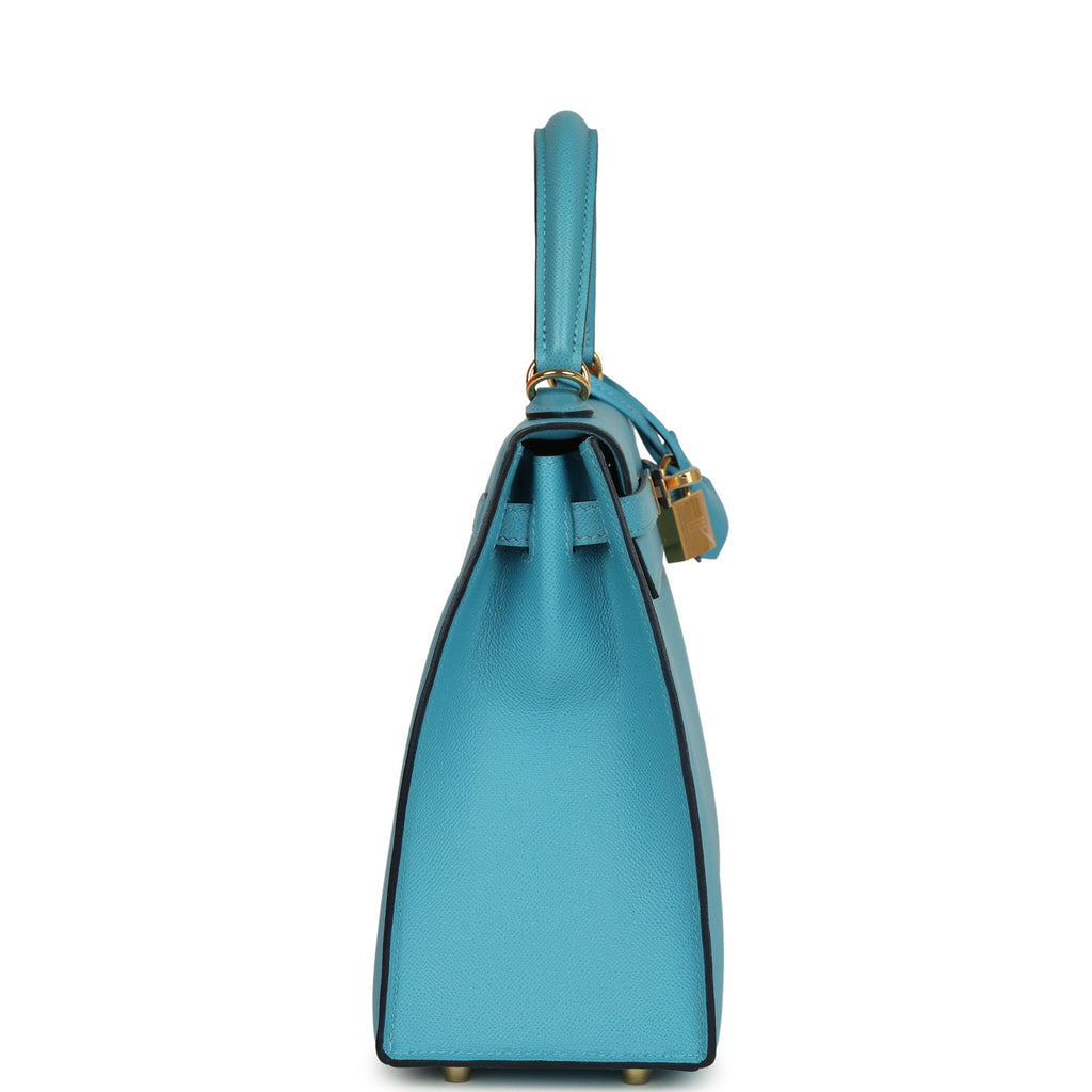 Kelly Sellier 25 Bleu Du Nord Madame Palladium Hardware Bag