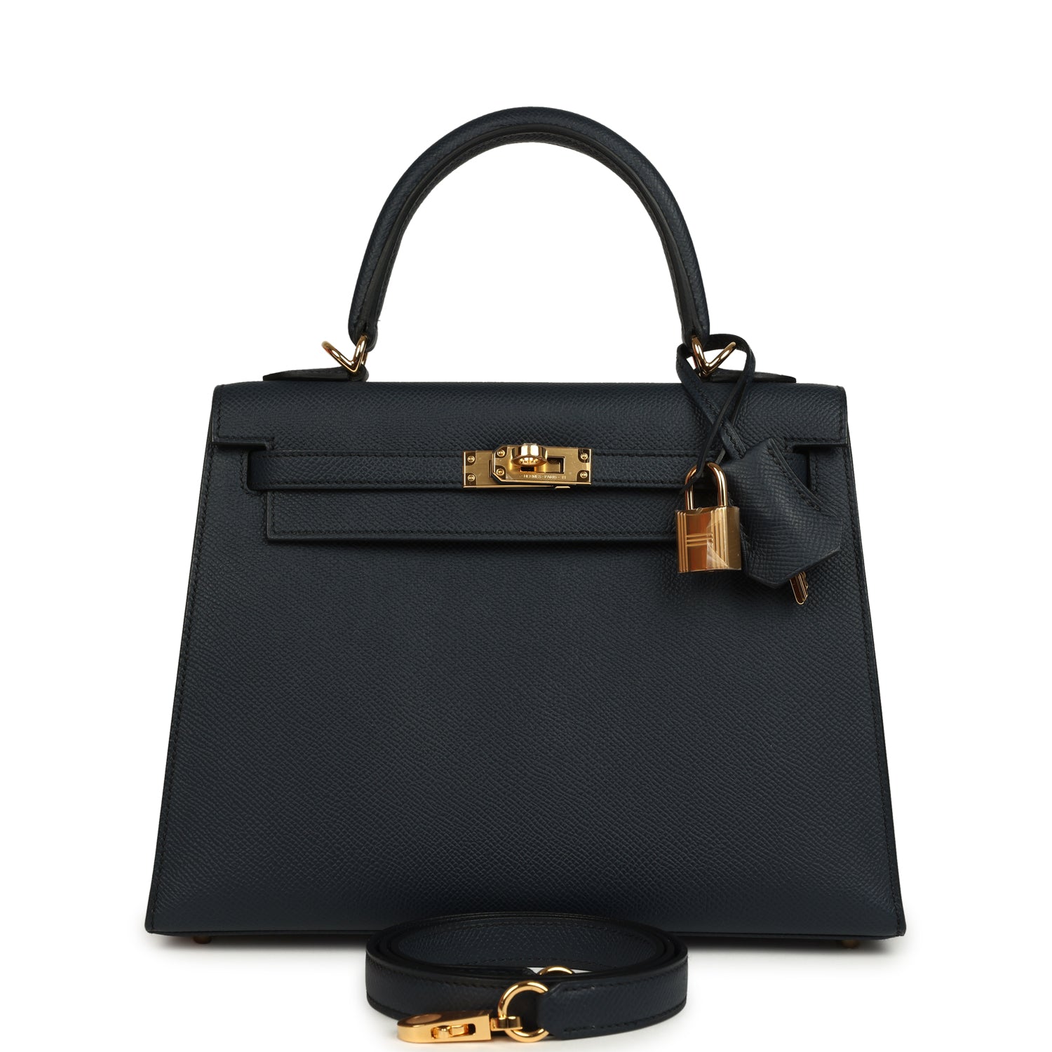 Kelly Sellier 25 Bleu Indigo Epsom Gold Hardware Bag