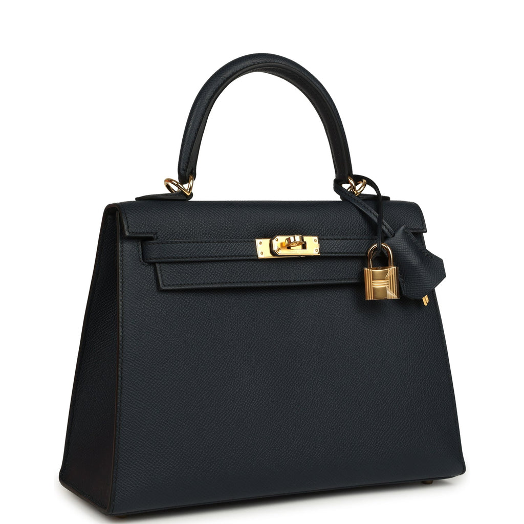 Kelly Sellier 25 Bleu Indigo Epsom Gold Hardware Bag