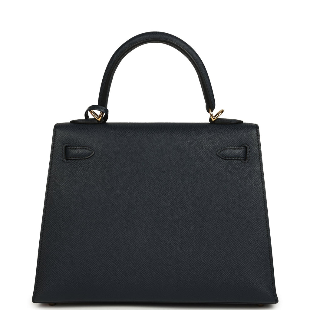 Kelly Sellier 25 Bleu Indigo Epsom Gold Hardware Bag