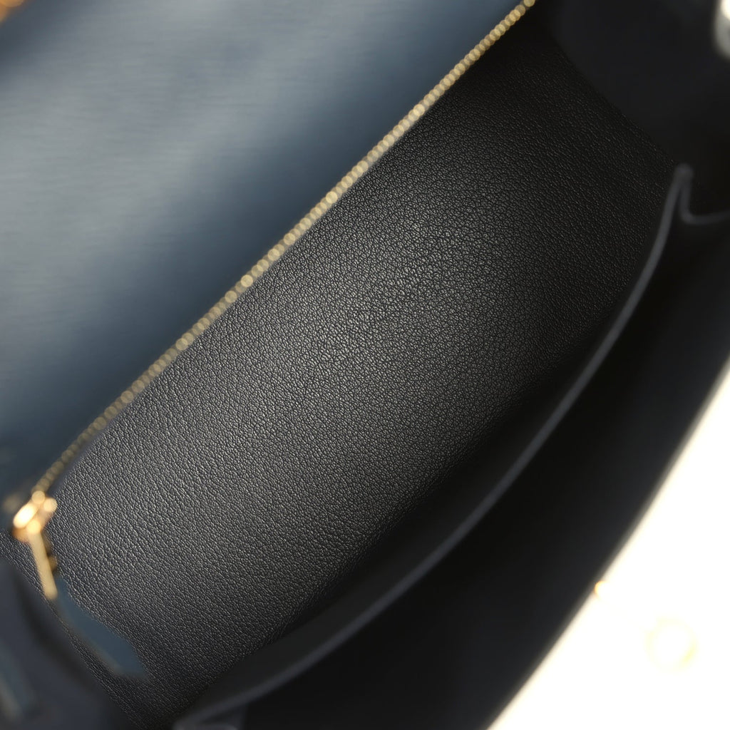Kelly Sellier 25 Bleu Indigo Epsom Gold Hardware Bag