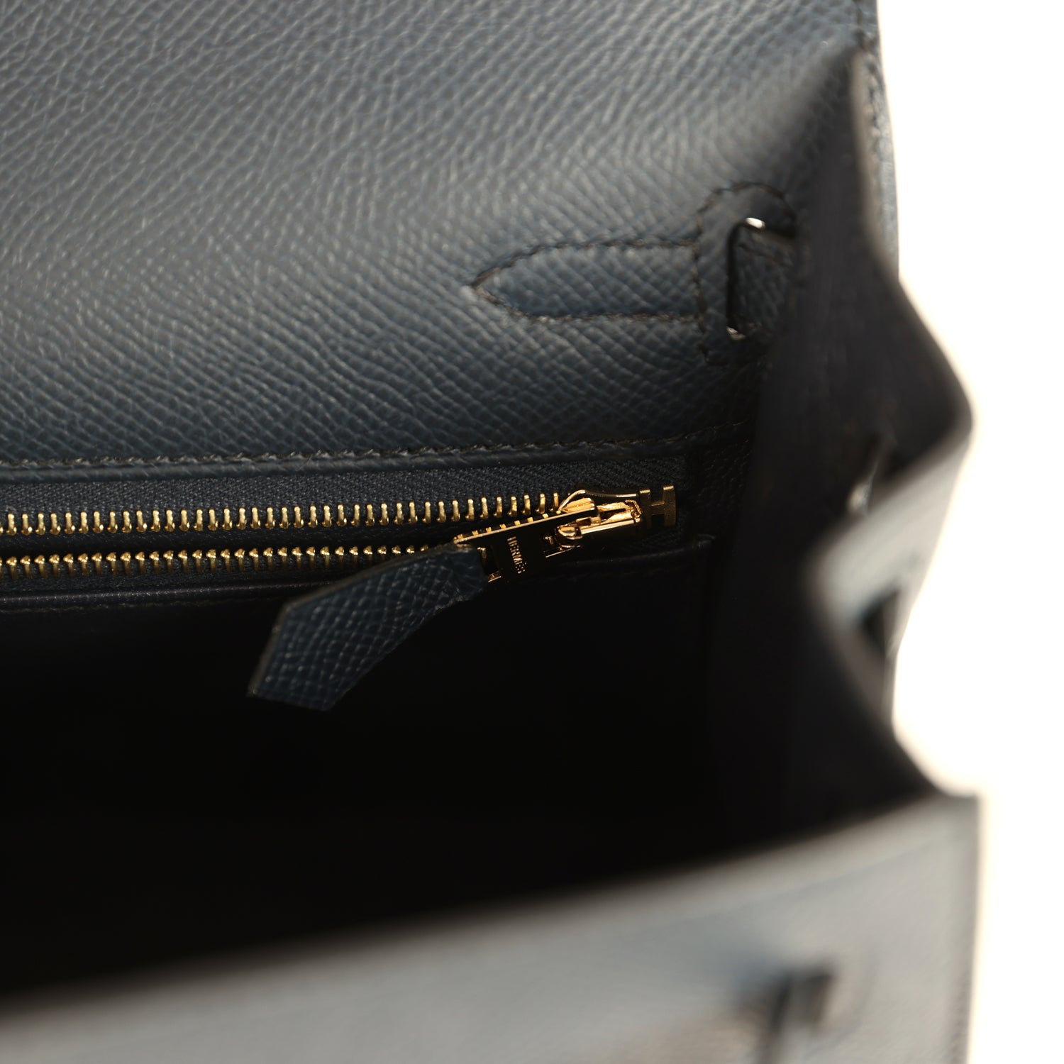 Kelly Sellier 25 Bleu Indigo Epsom Gold Hardware Bag