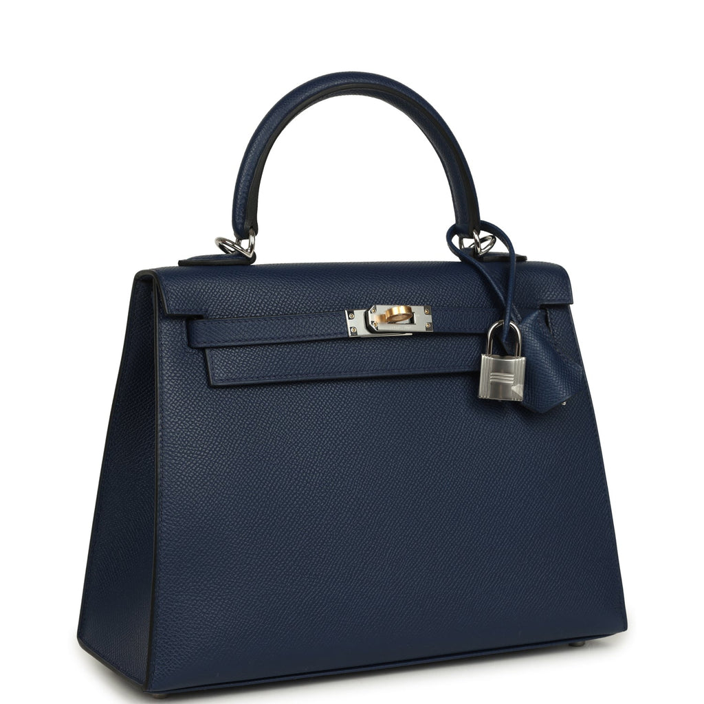 Kelly Sellier 25 Bleu Navy Epsom Electrum Hardware Bag