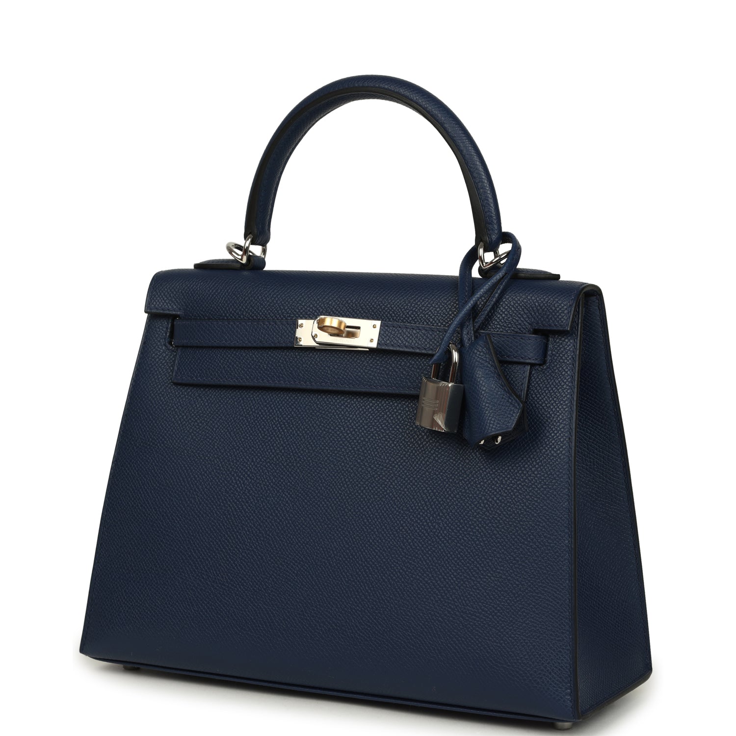 Kelly Sellier 25 Bleu Navy Epsom Electrum Hardware Bag