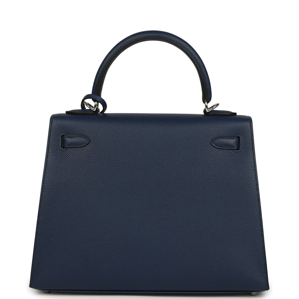 Kelly Sellier 25 Bleu Navy Epsom Electrum Hardware Bag