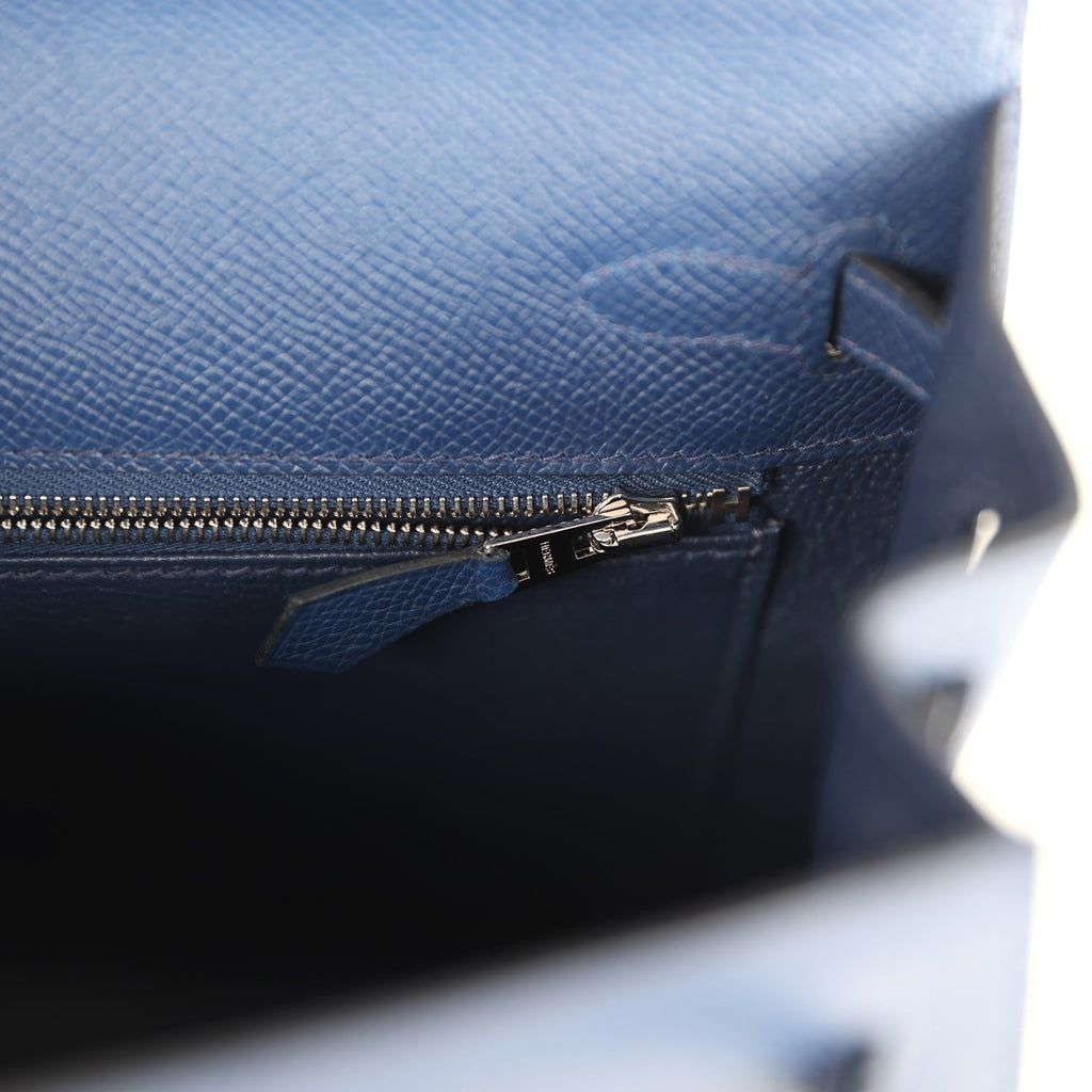 Kelly Sellier 25 Bleu Navy Epsom Electrum Hardware Bag
