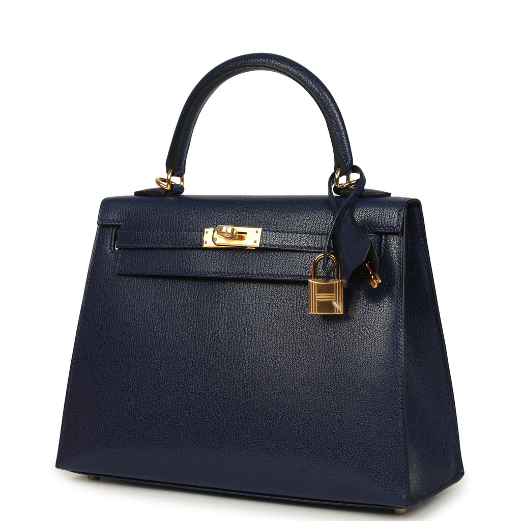 Kelly Sellier 25 Bleu Saphir Chevre Chamkila Gold Hardware Bag