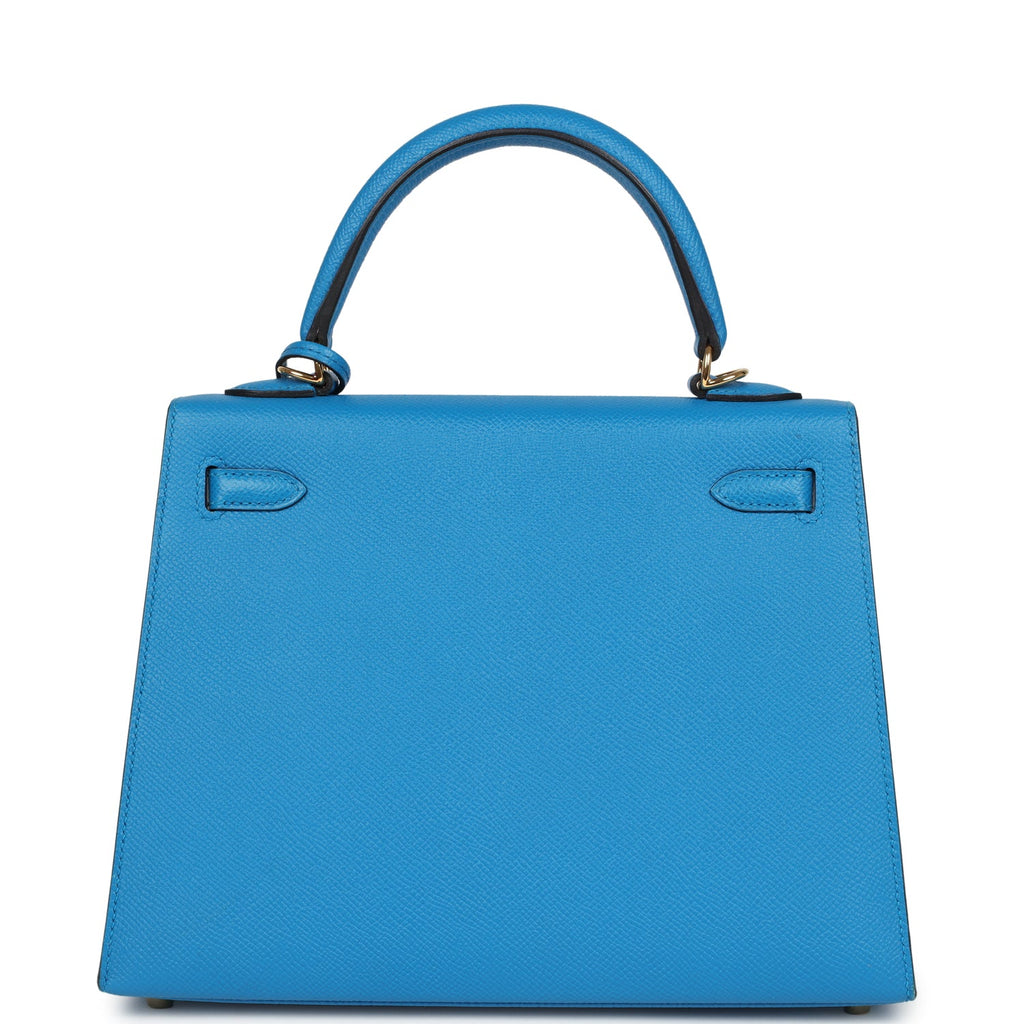 Kelly Sellier 25 Bleu Zanzibar Epsom Gold Hardware Bag