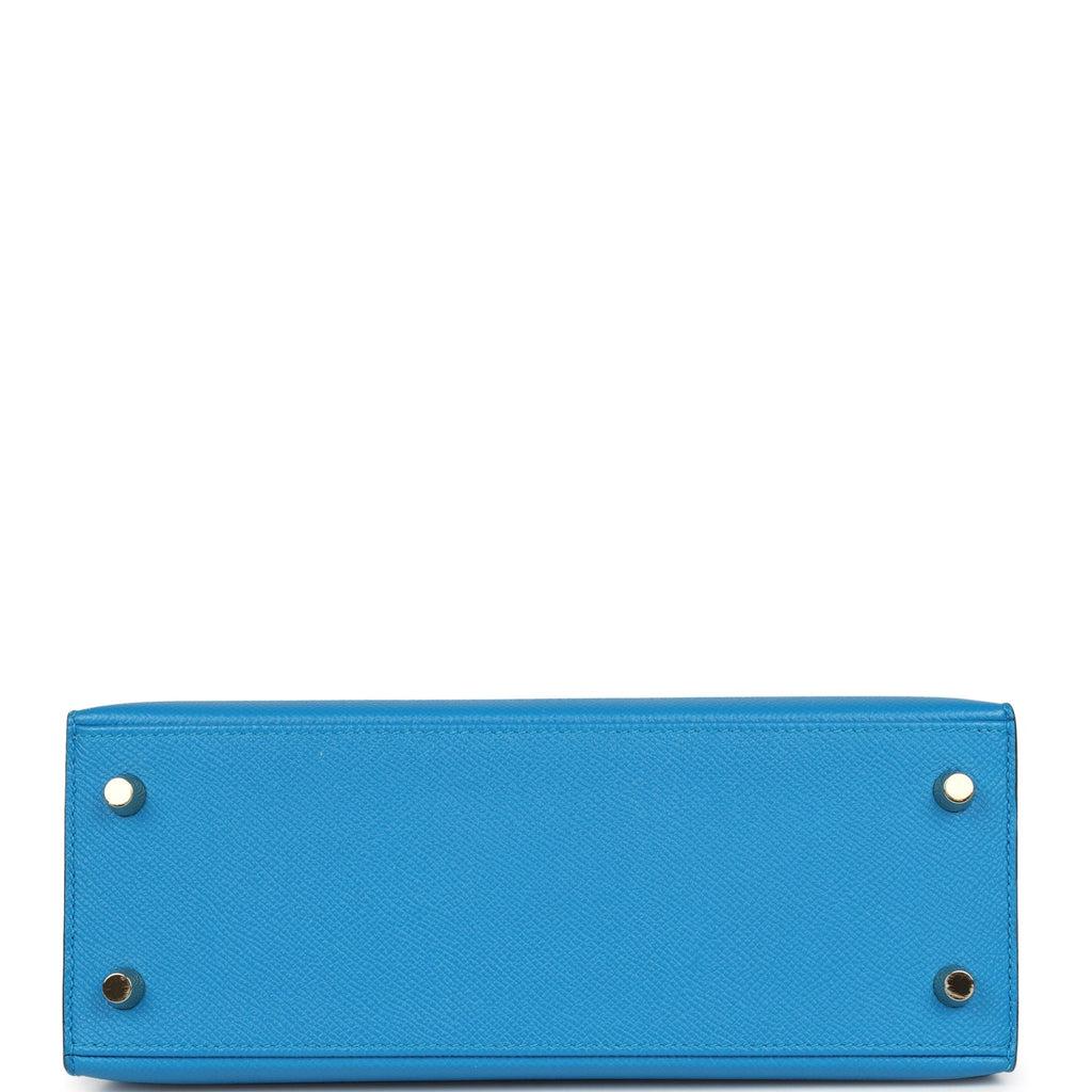 Kelly Sellier 25 Bleu Zanzibar Epsom Gold Hardware Bag