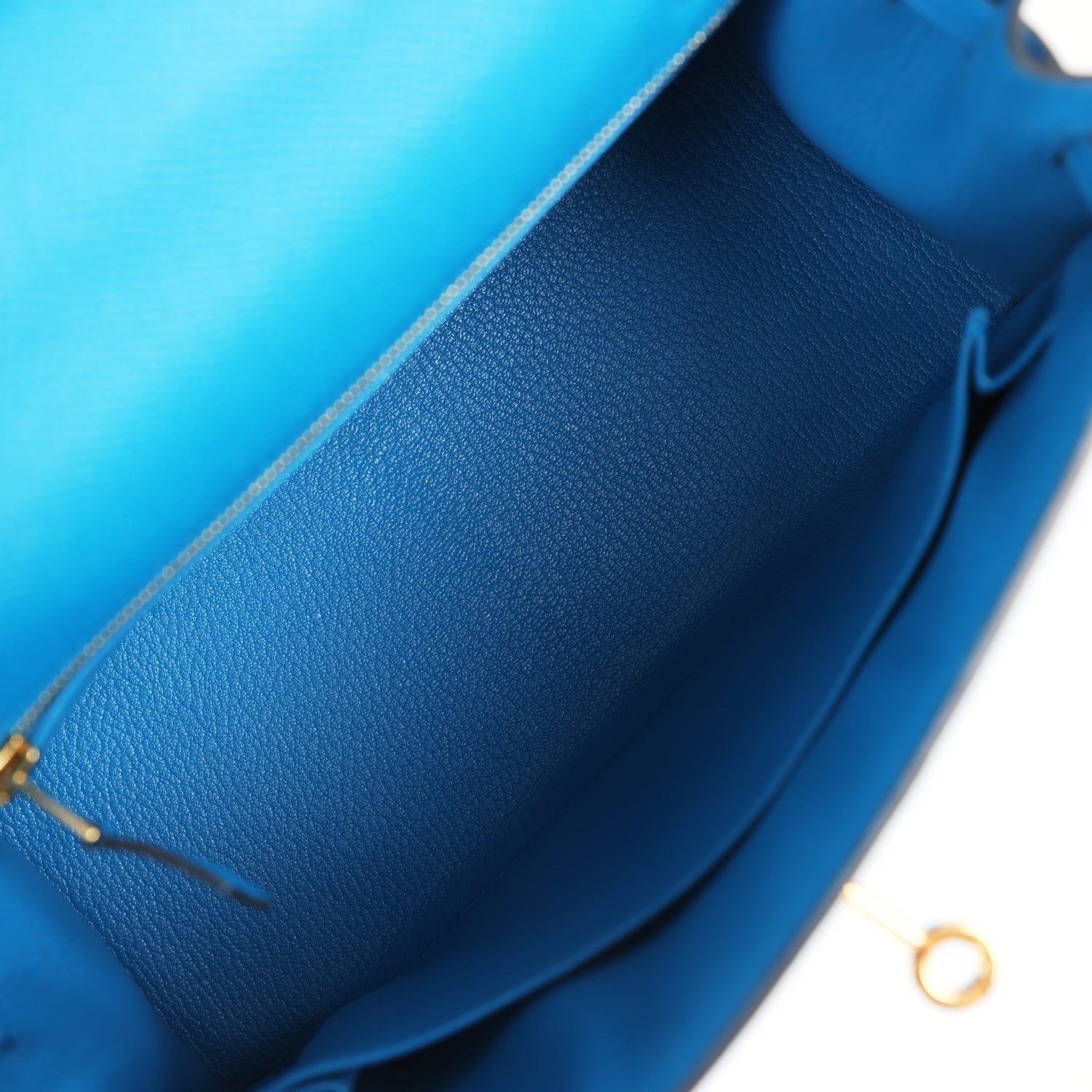 Kelly Sellier 25 Bleu Zanzibar Epsom Gold Hardware Bag