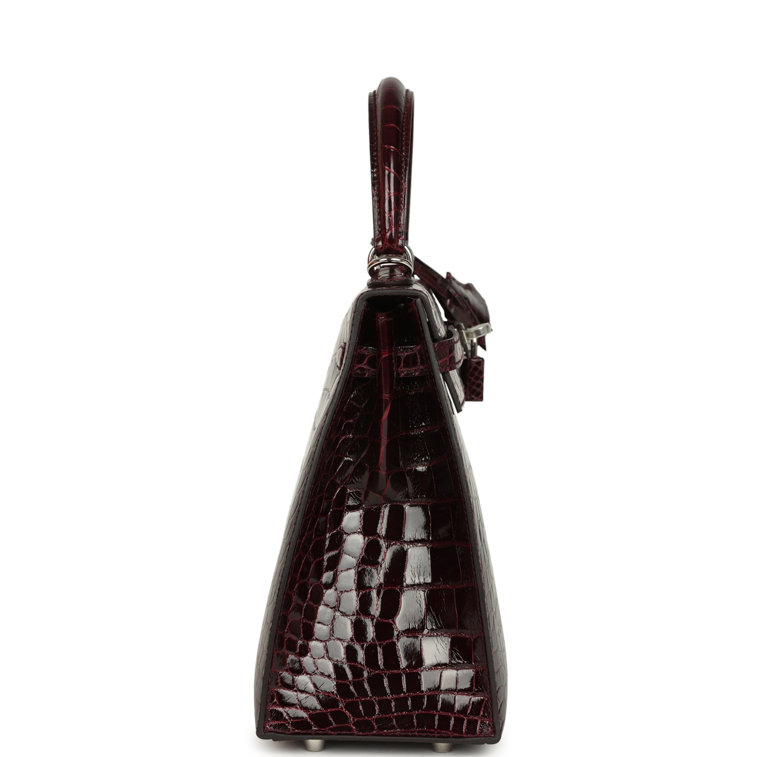 Kelly Sellier 25 Bordeaux Shiny Alligator Palladium Hardware Bag