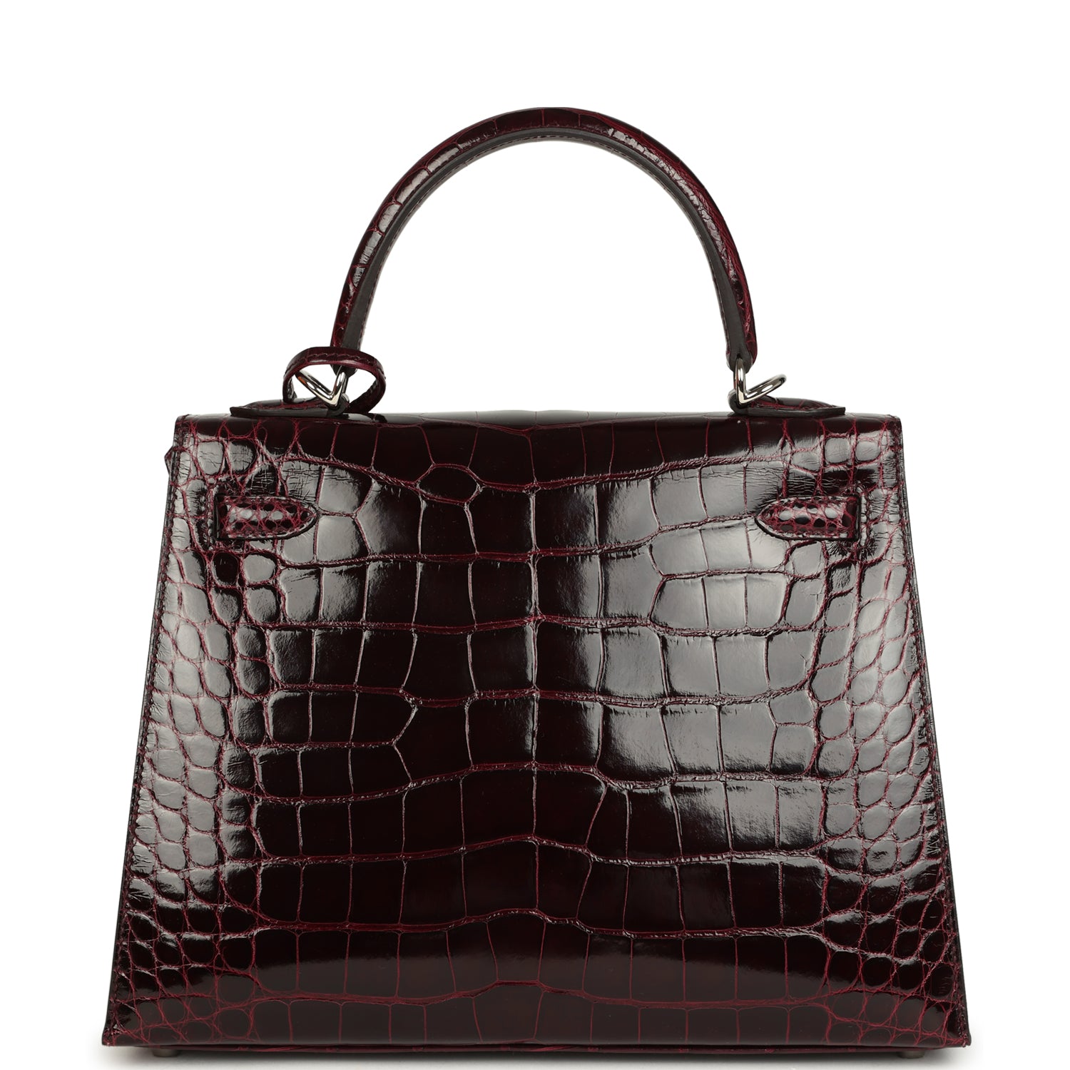 Kelly Sellier 25 Bordeaux Shiny Alligator Palladium Hardware Bag