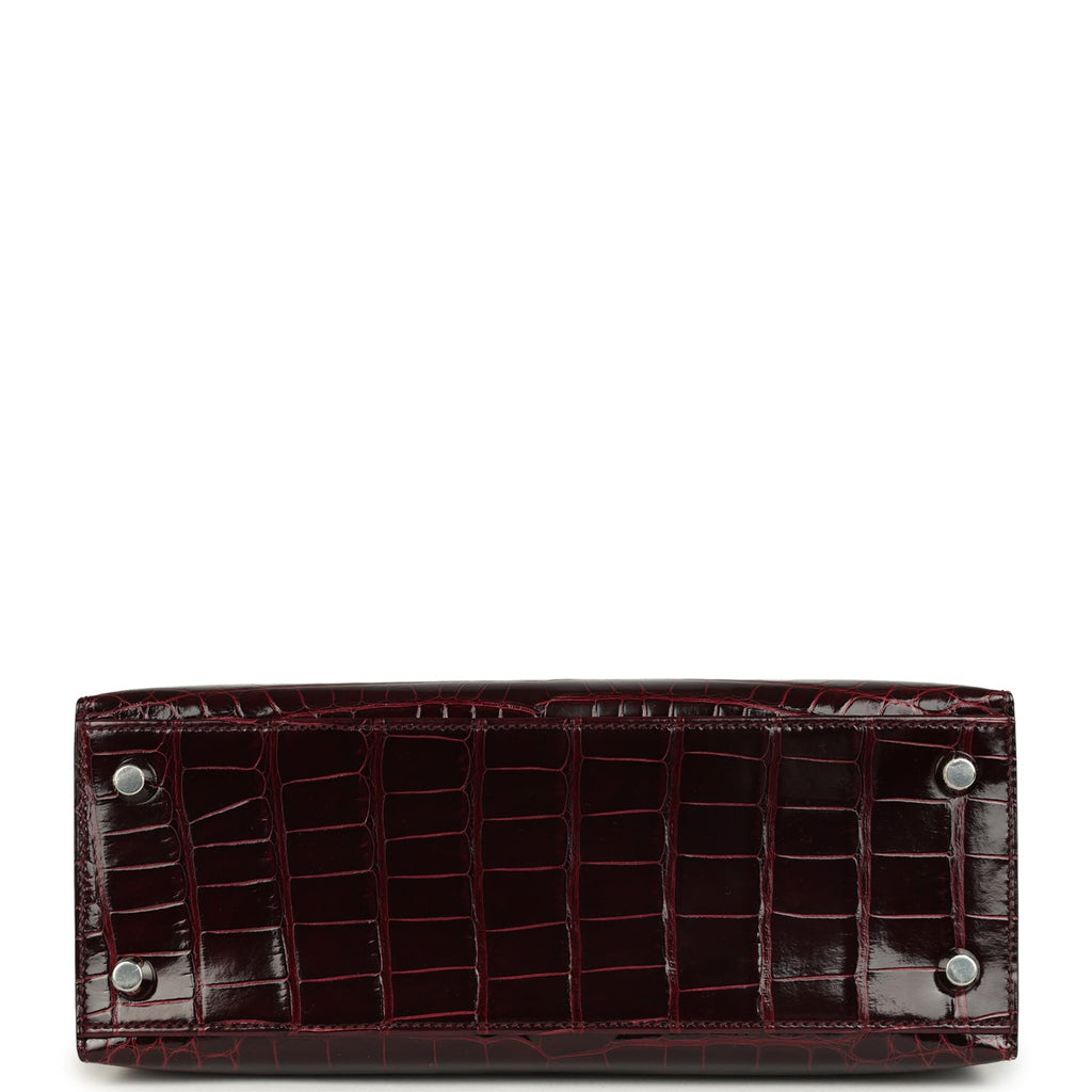 Kelly Sellier 25 Bordeaux Shiny Alligator Palladium Hardware Bag