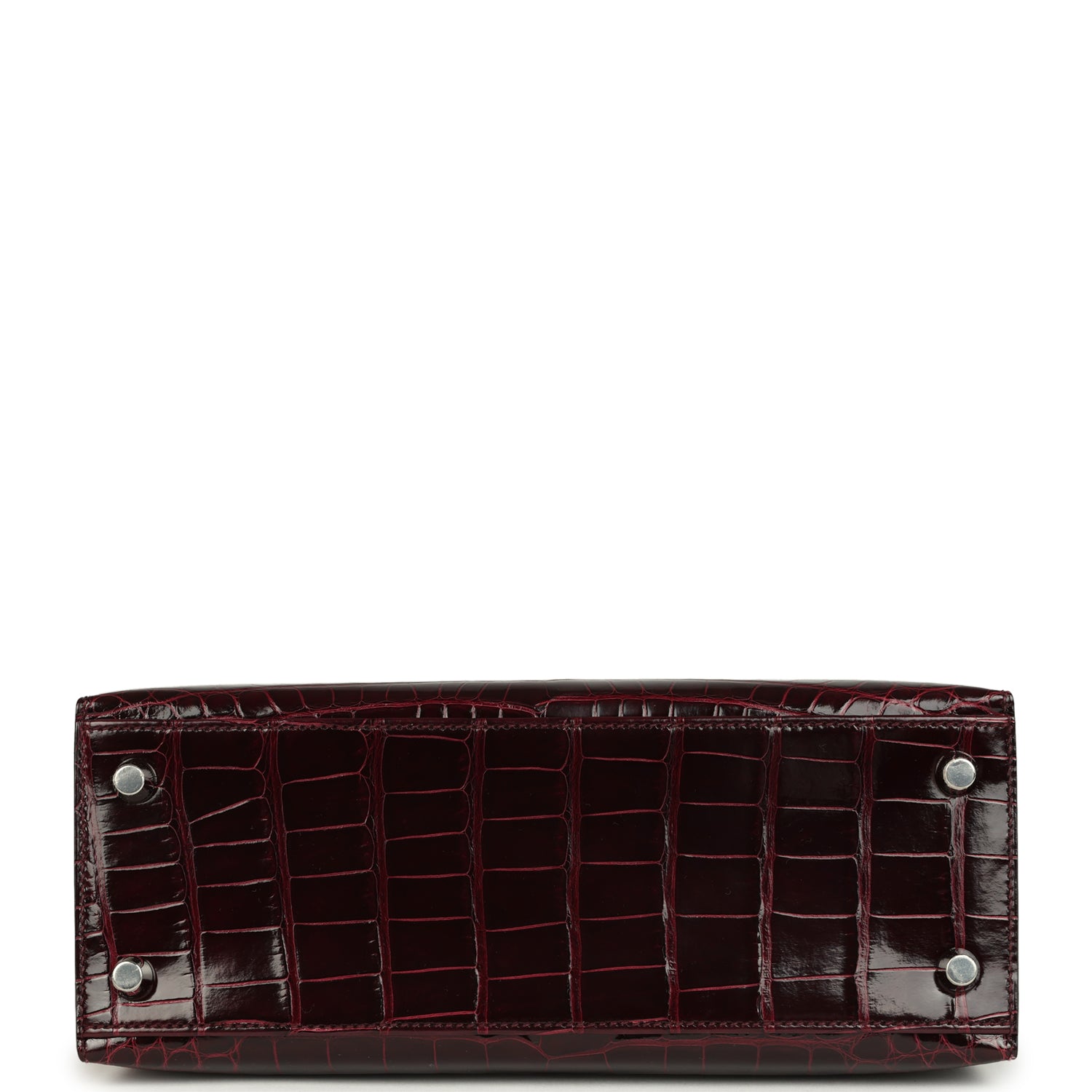 Kelly Sellier 25 Bordeaux Shiny Alligator Palladium Hardware Bag