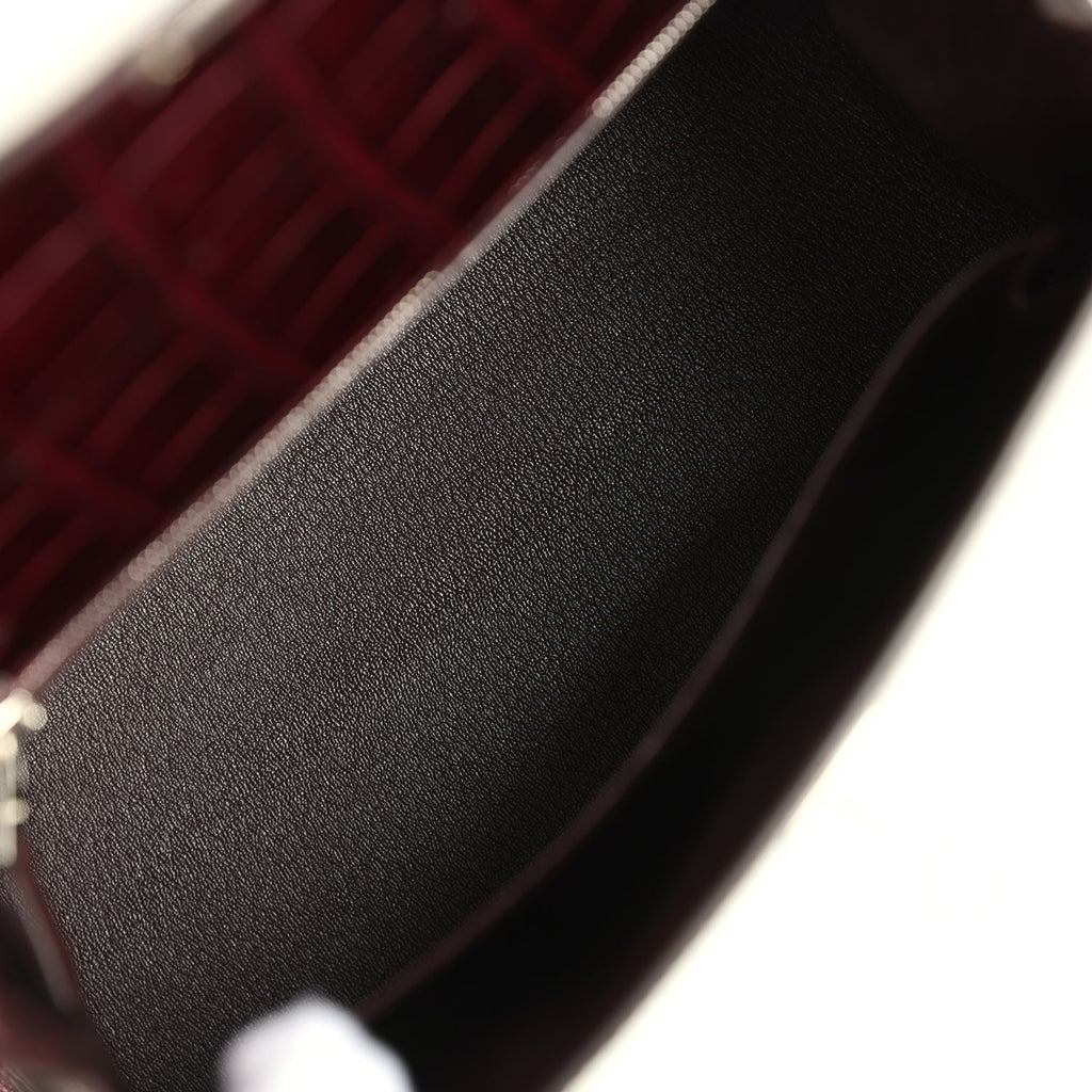 Kelly Sellier 25 Bordeaux Shiny Alligator Palladium Hardware Bag