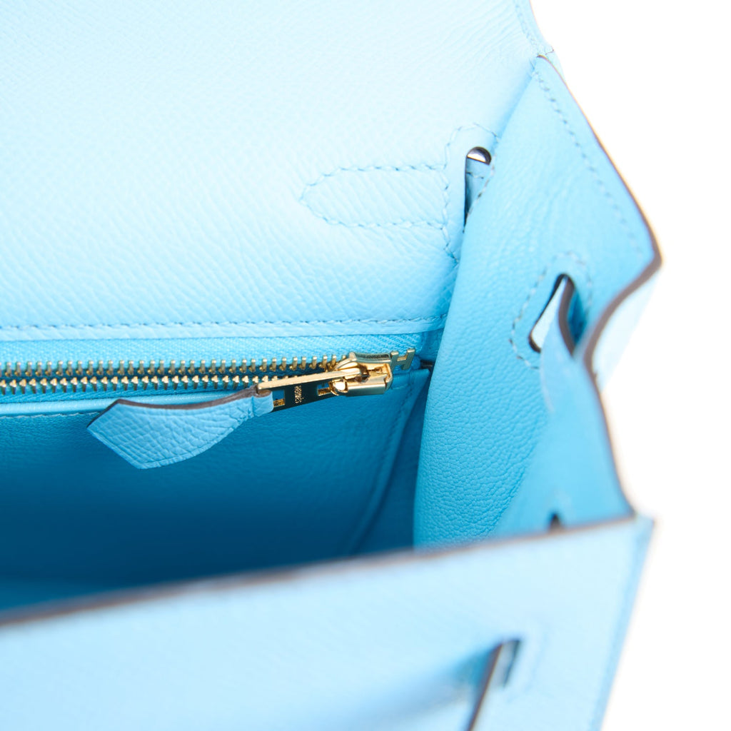 Kelly Sellier 25 Celeste Epsom Gold Hardware Bag