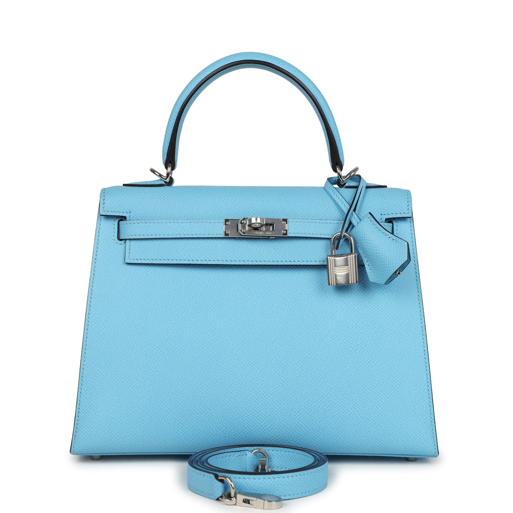 Kelly Sellier 25 Celeste Epsom Palladium Hardware Bag