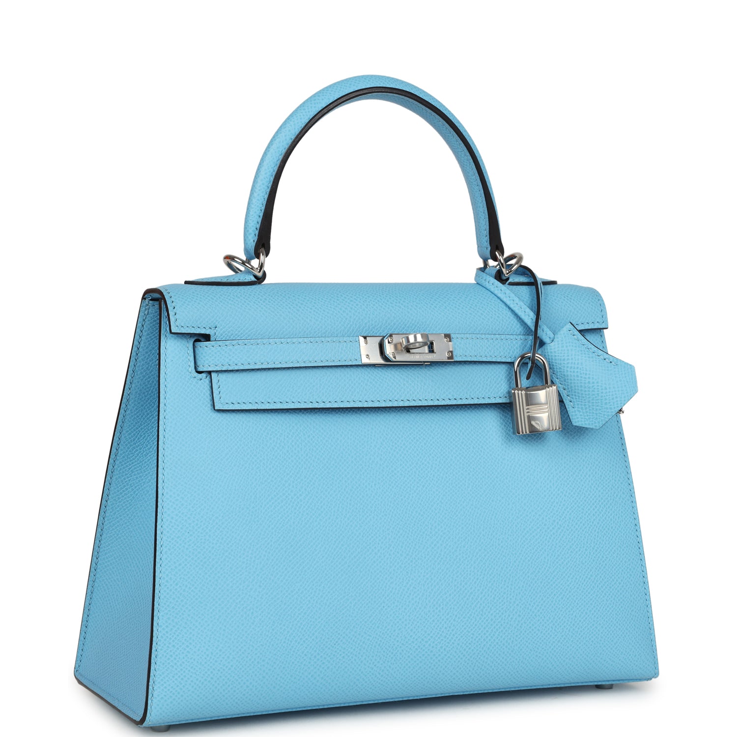 Kelly Sellier 25 Celeste Epsom Palladium Hardware Bag