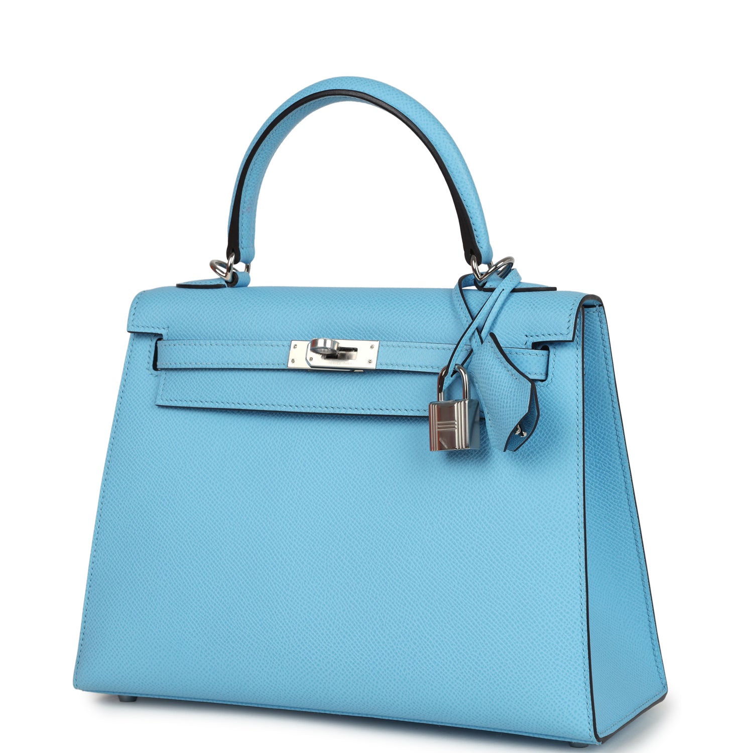 Kelly Sellier 25 Celeste Epsom Palladium Hardware Bag