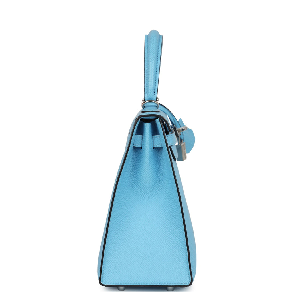 Kelly Sellier 25 Celeste Epsom Palladium Hardware Bag