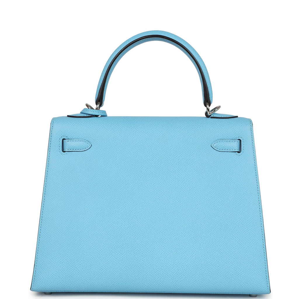 Kelly Sellier 25 Celeste Epsom Palladium Hardware Bag