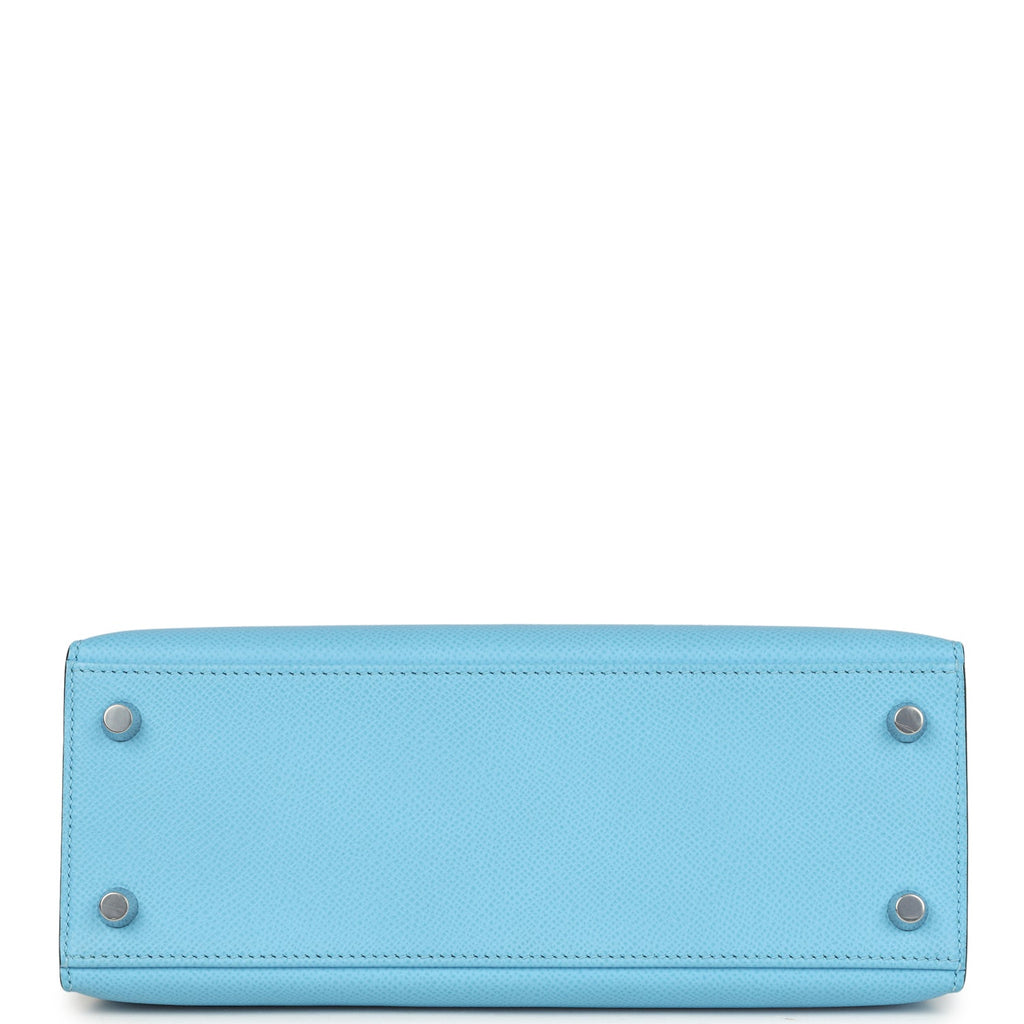 Kelly Sellier 25 Celeste Epsom Palladium Hardware Bag