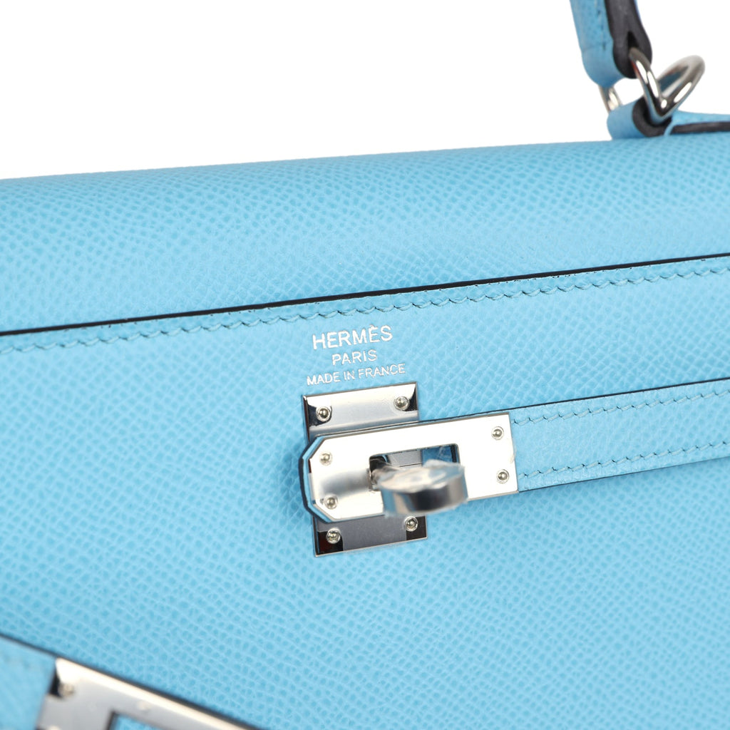 Kelly Sellier 25 Celeste Epsom Palladium Hardware Bag