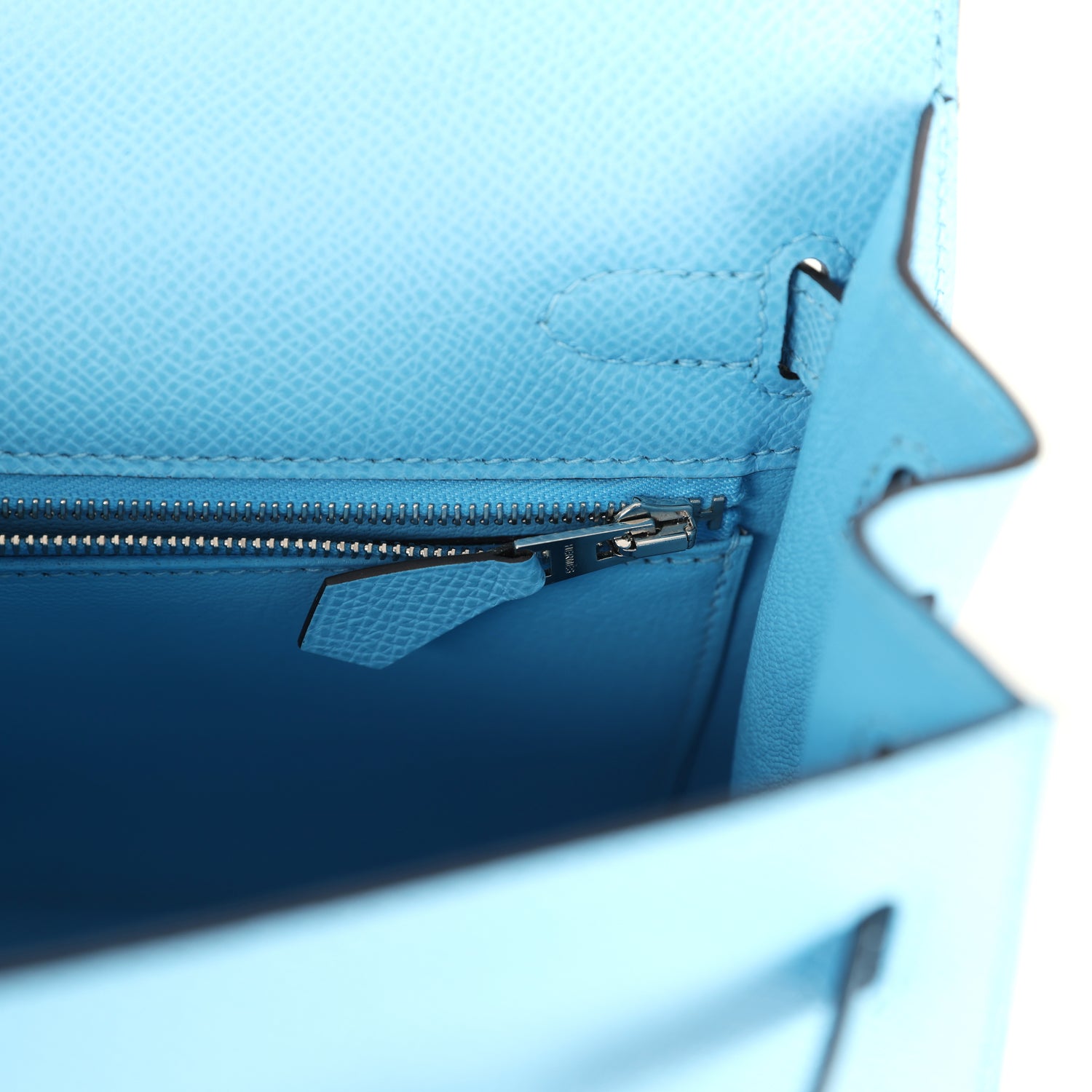 Kelly Sellier 25 Celeste Epsom Palladium Hardware Bag