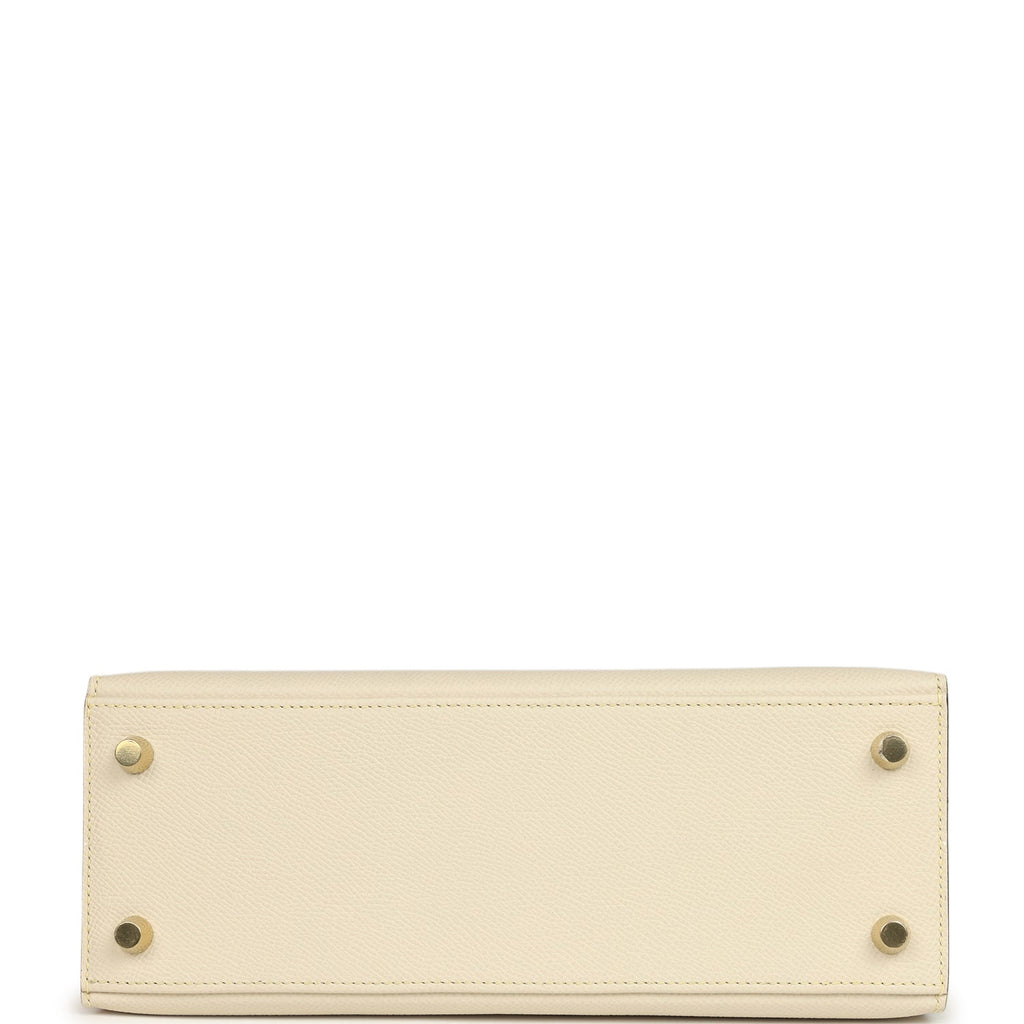 Kelly Sellier 25 Craie and Jaune Poussin Epsom Gold Hardware Bag