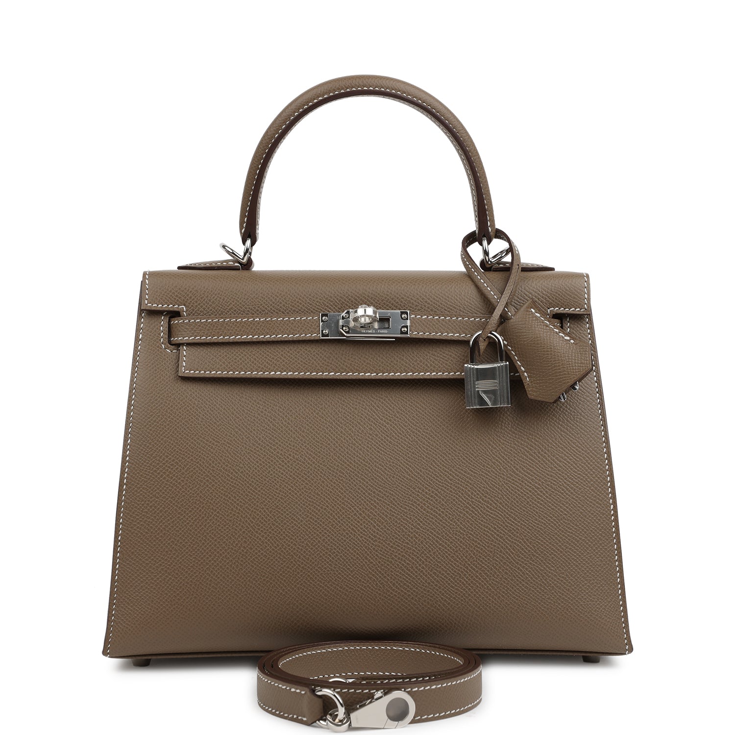Kelly Sellier 25 Etoupe Epsom Palladium Hardware Bag