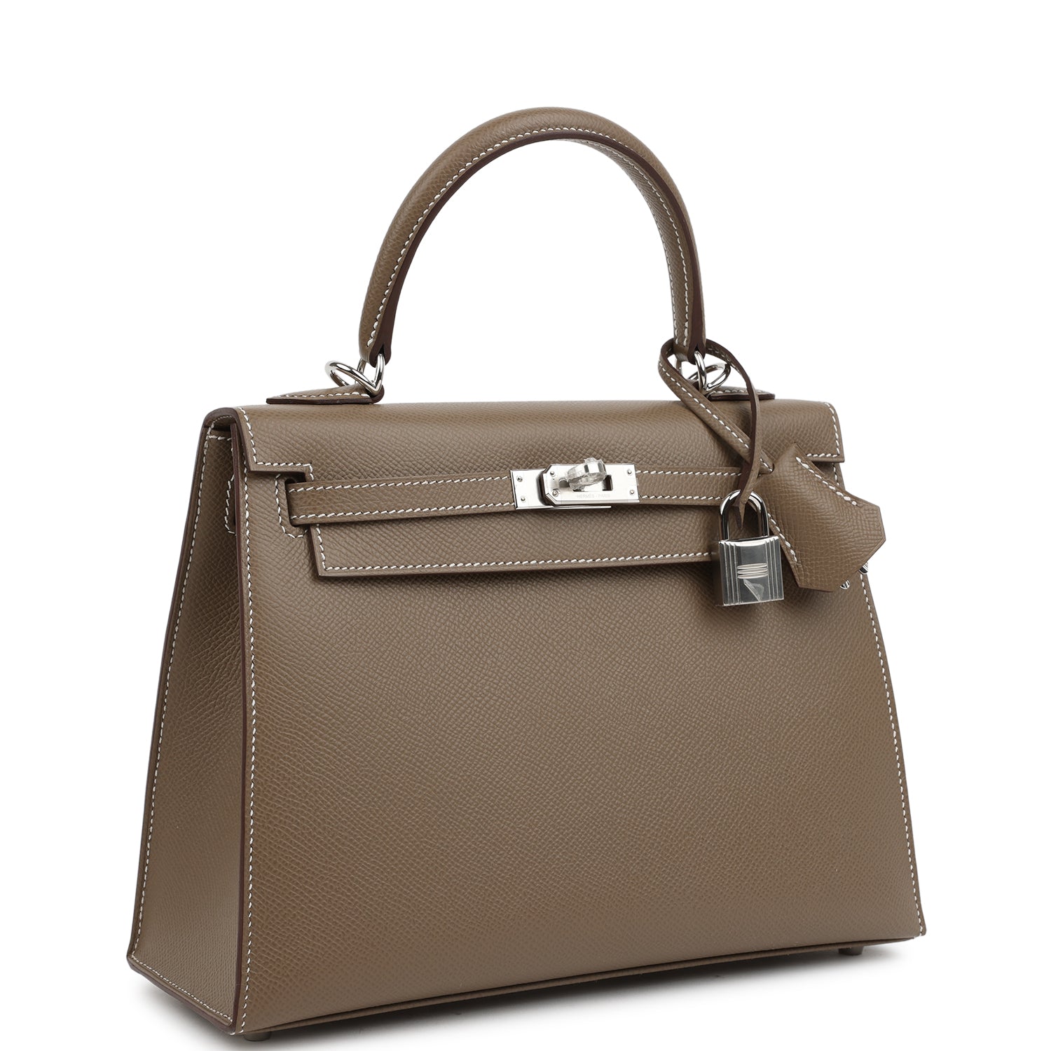 Kelly Sellier 25 Etoupe Epsom Palladium Hardware Bag