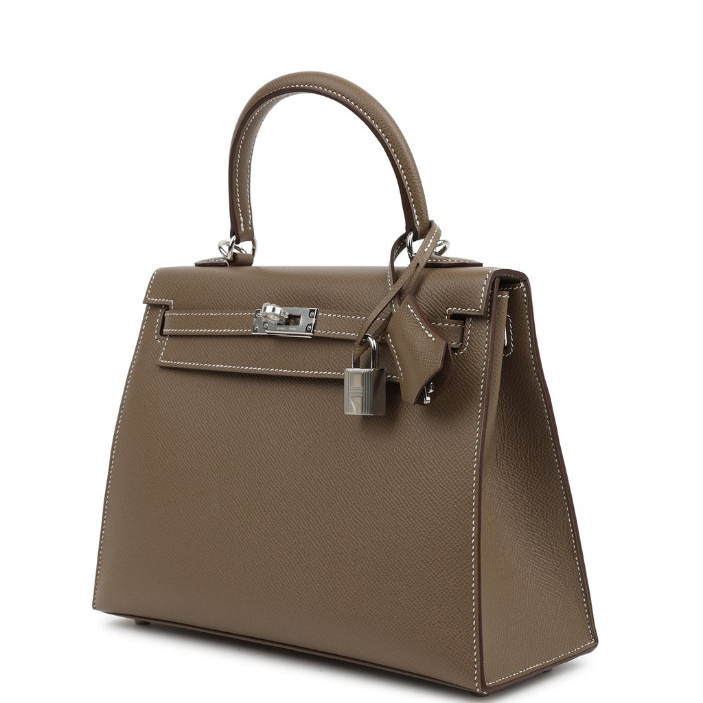 Kelly Sellier 25 Etoupe Epsom Palladium Hardware Bag