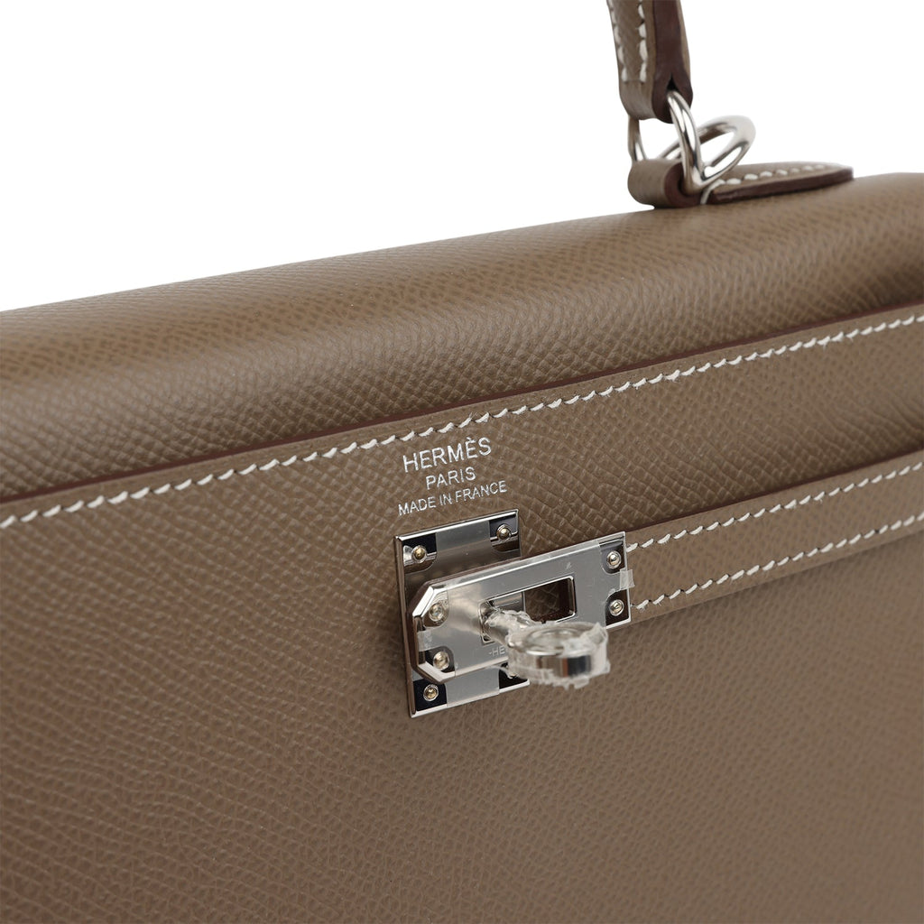 Kelly Sellier 25 Etoupe Epsom Palladium Hardware Bag