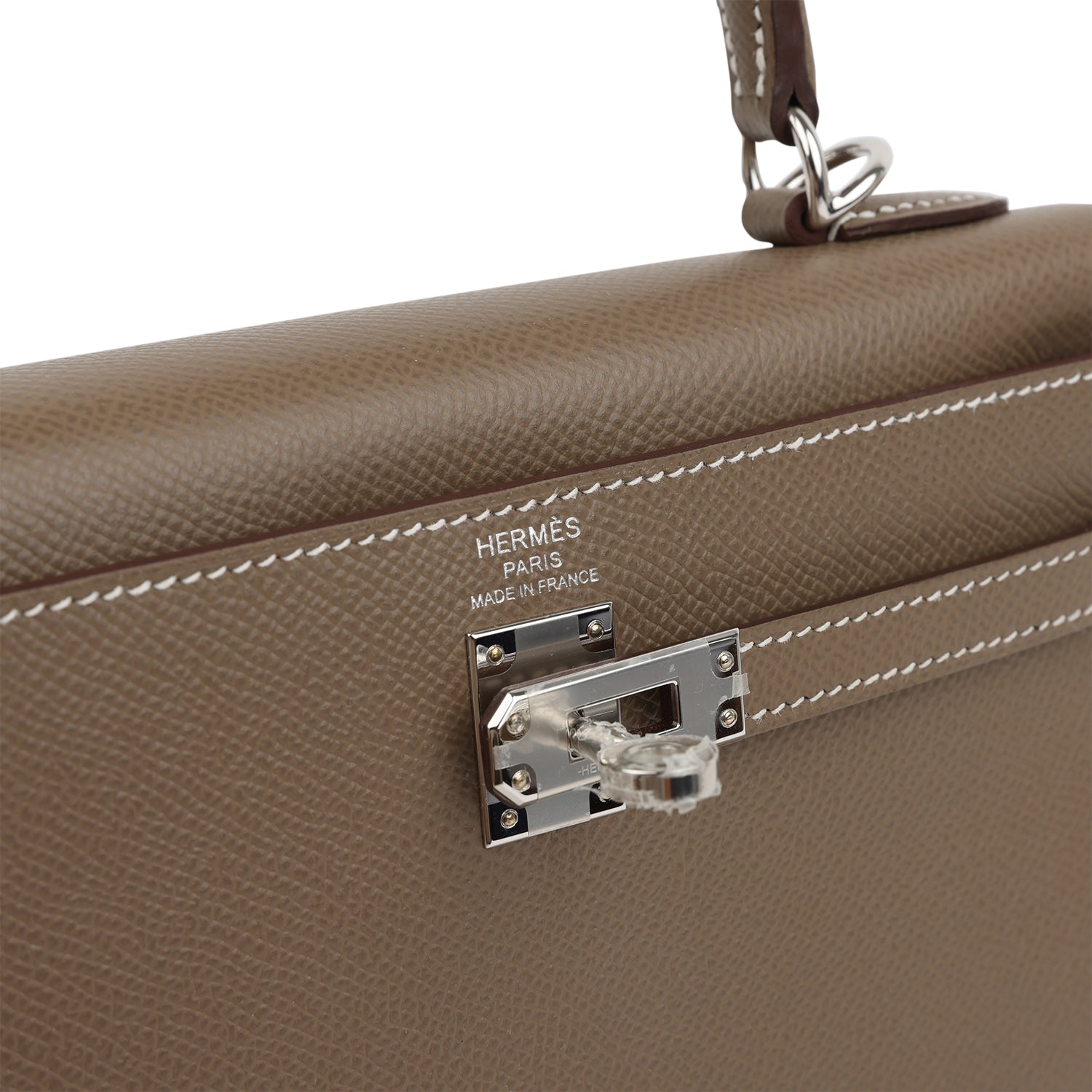 Kelly Sellier 25 Etoupe Epsom Palladium Hardware Bag
