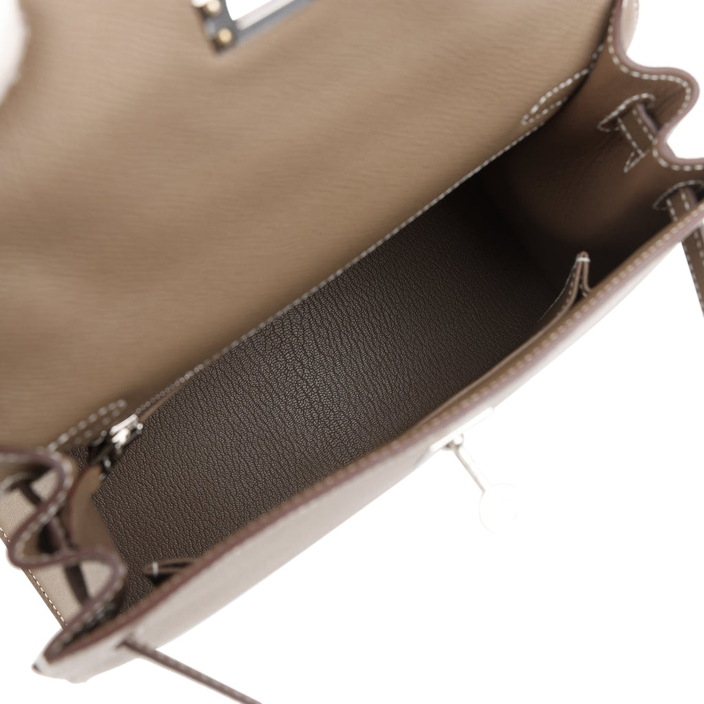 Kelly Sellier 25 Etoupe Epsom Palladium Hardware Bag