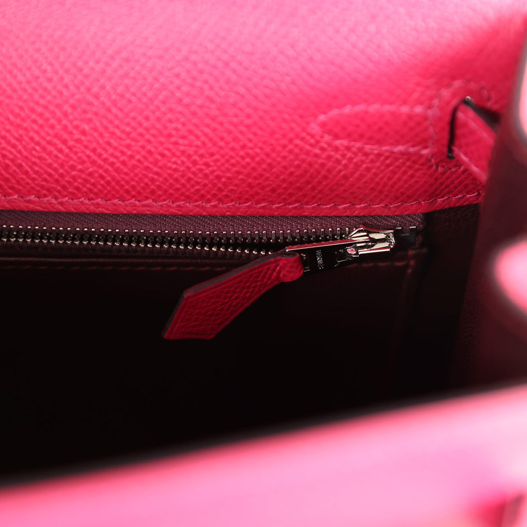 Kelly Sellier 25 Framboise Verso Epsom Palladium Hardware Bag