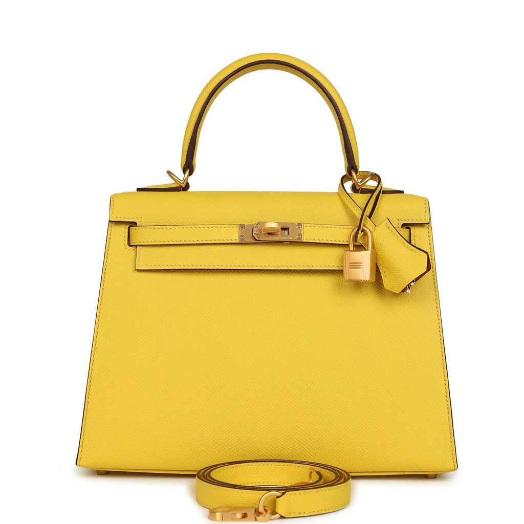 Kelly Sellier 25 Jaune De Naples Verso Epsom Brushed Gold Hardware Bag