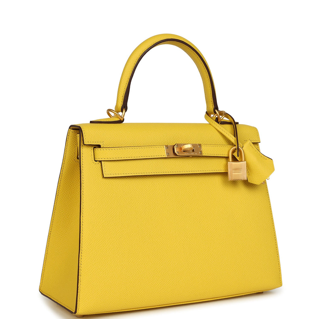 Kelly Sellier 25 Jaune De Naples Verso Epsom Brushed Gold Hardware Bag