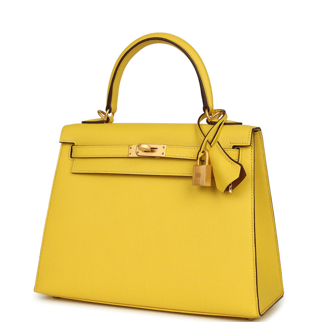 Kelly Sellier 25 Jaune De Naples Verso Epsom Brushed Gold Hardware Bag