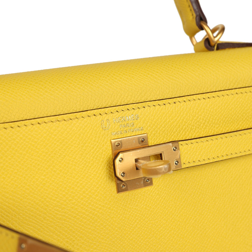 Kelly Sellier 25 Jaune De Naples Verso Epsom Brushed Gold Hardware Bag