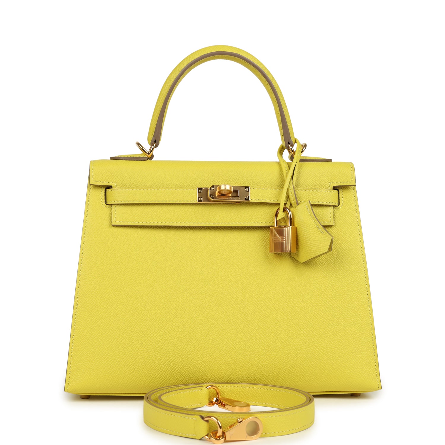 Kelly Sellier 25 Lime Epsom Gold Hardware Bag