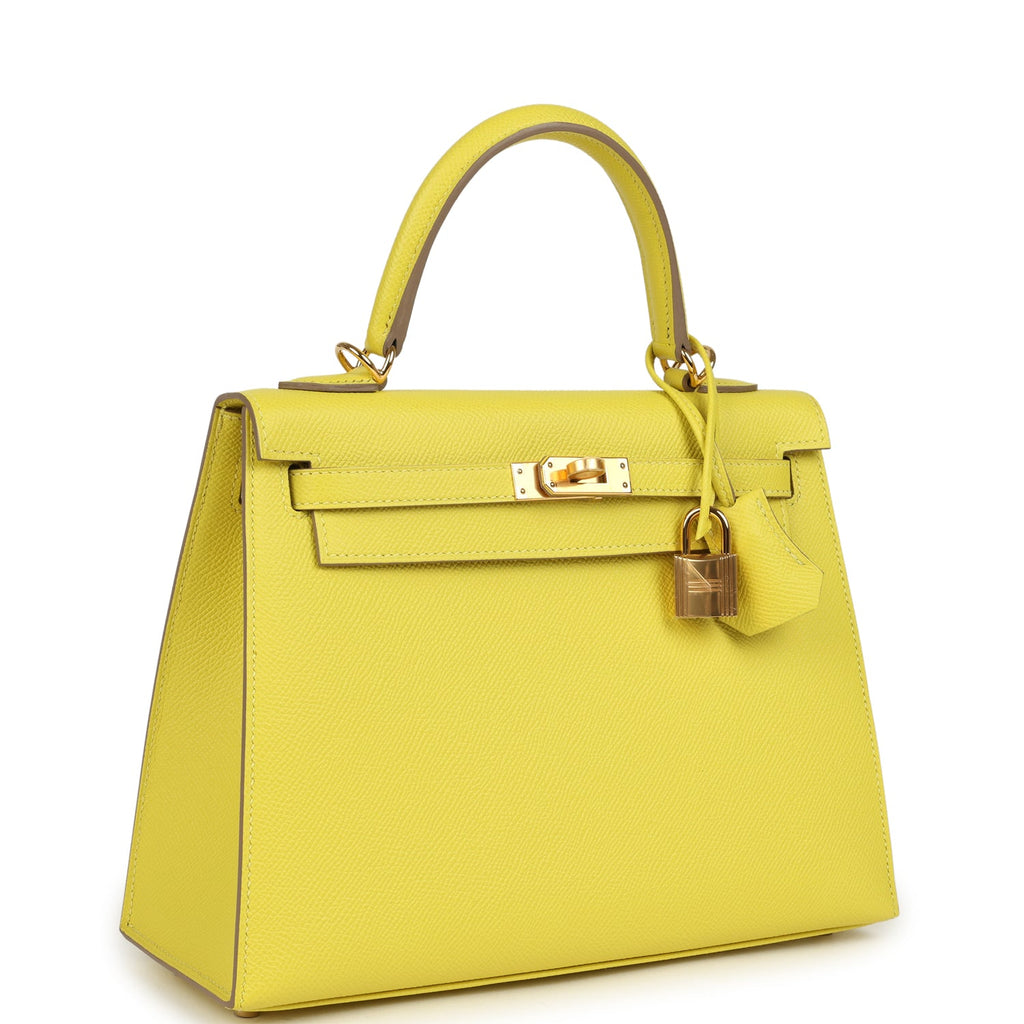 Kelly Sellier 25 Lime Epsom Gold Hardware Bag