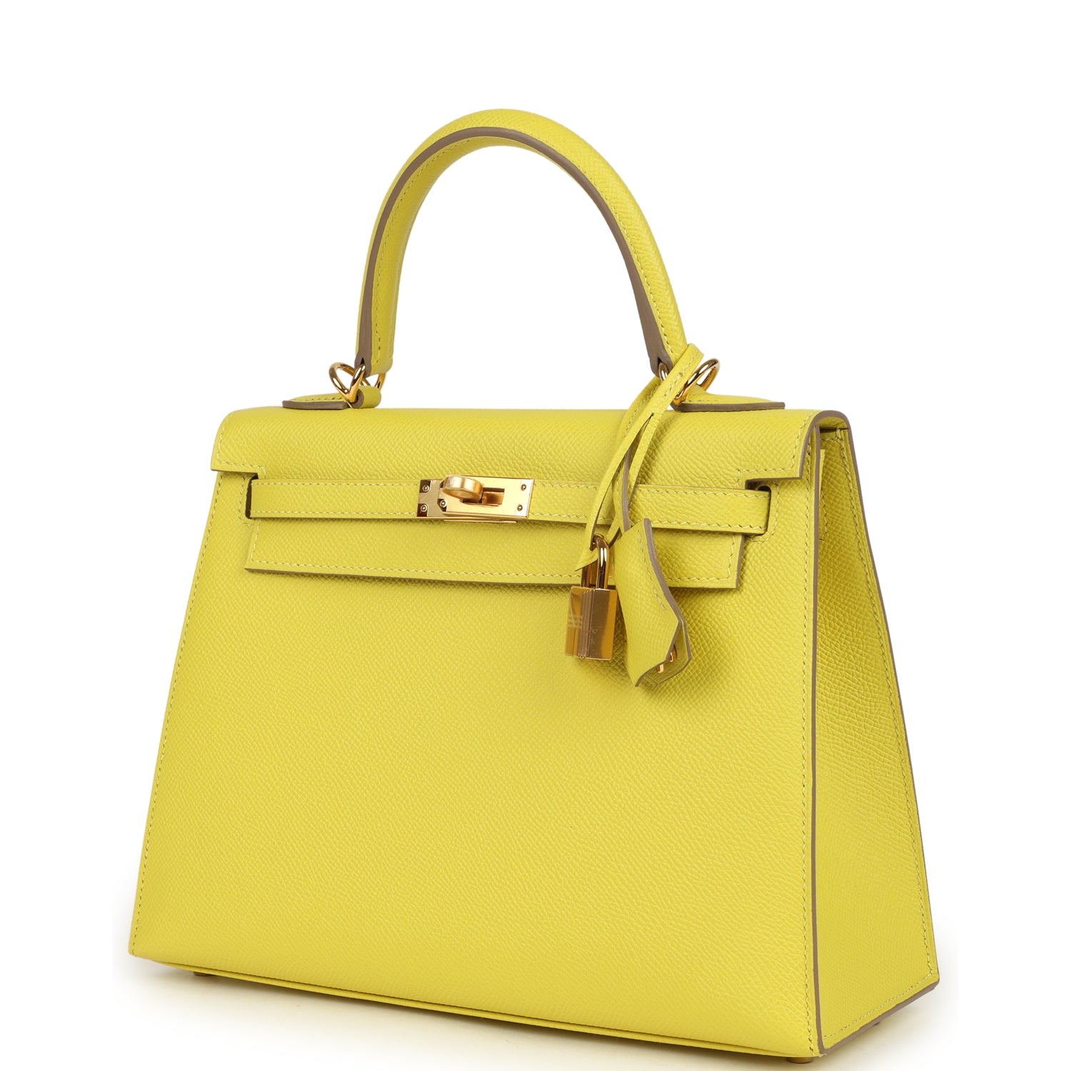 Kelly Sellier 25 Lime Epsom Gold Hardware Bag