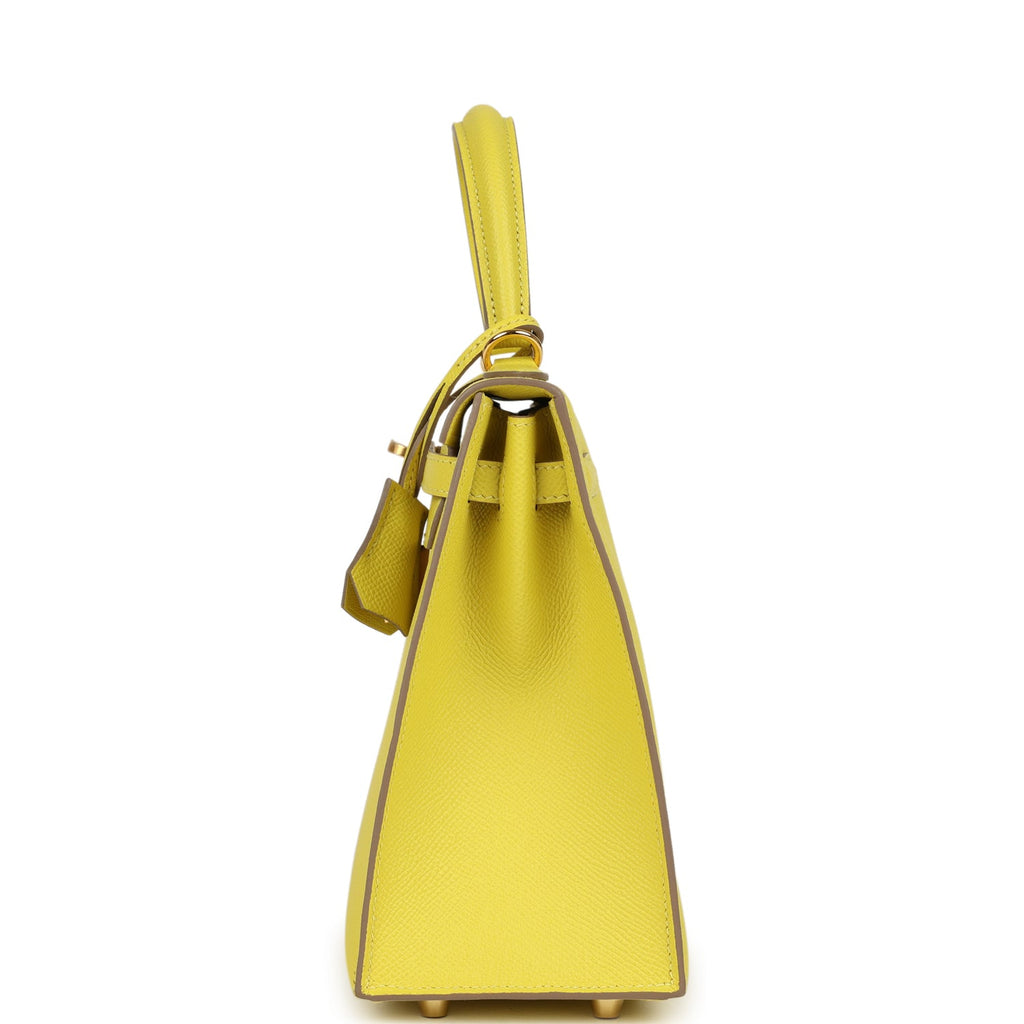 Kelly Sellier 25 Lime Epsom Gold Hardware Bag