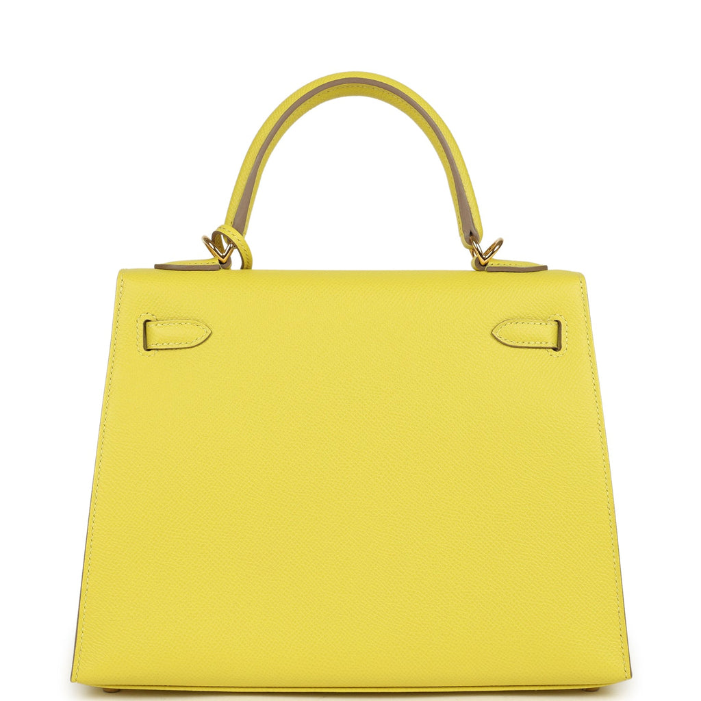 Kelly Sellier 25 Lime Epsom Gold Hardware Bag