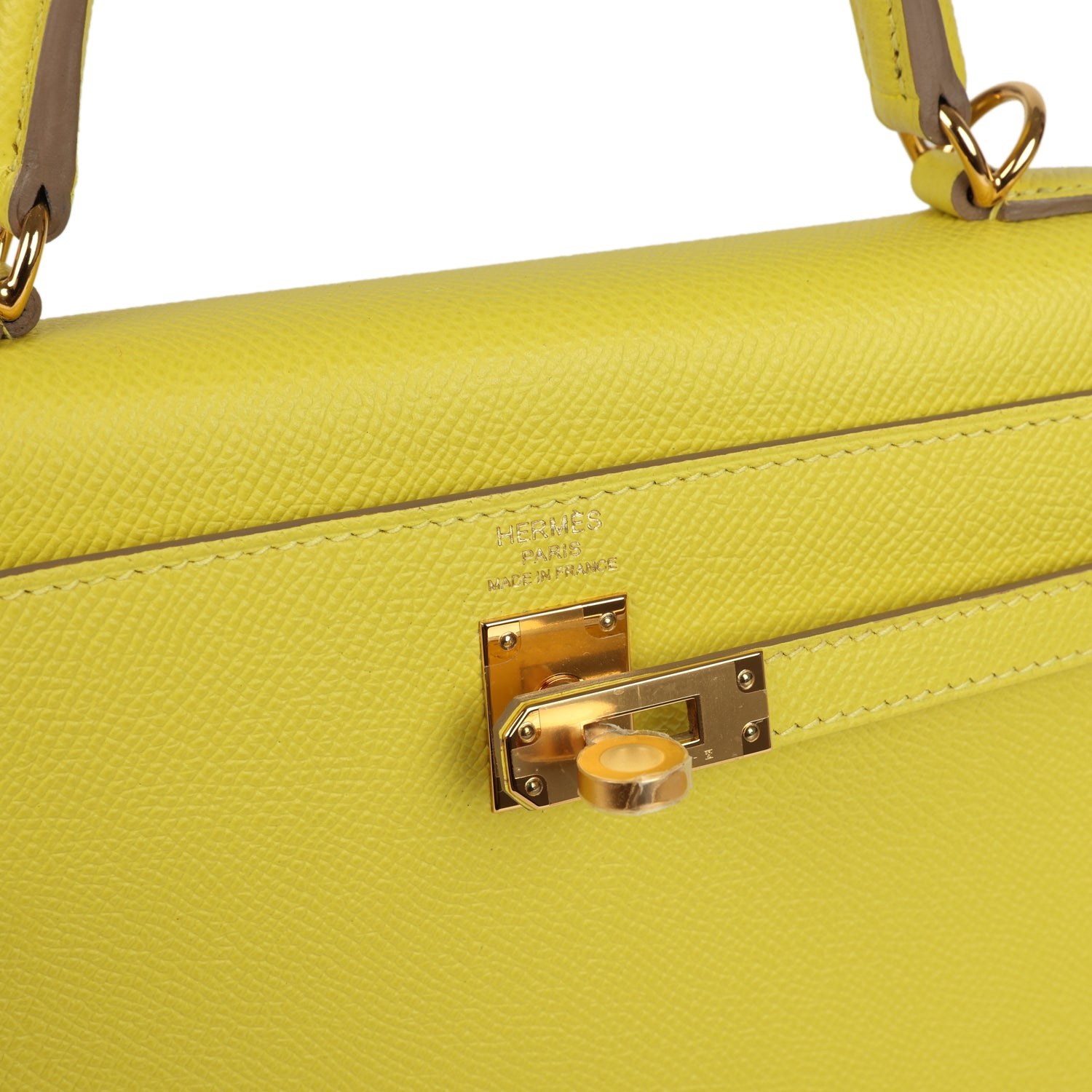 Kelly Sellier 25 Lime Epsom Gold Hardware Bag