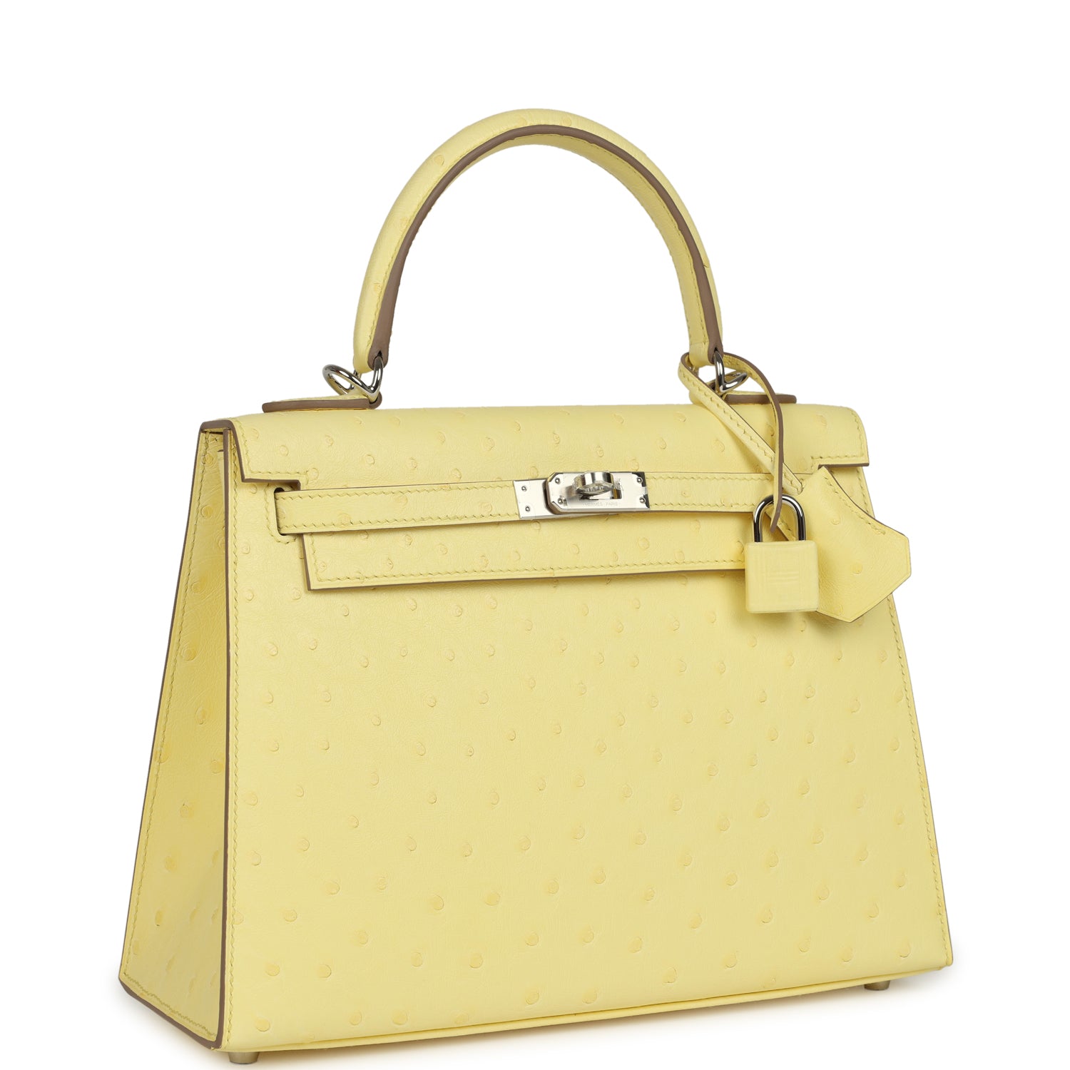 Kelly Sellier 25 Limoncello Ostrich Palladium Hardware Bag