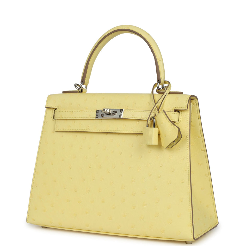 Kelly Sellier 25 Limoncello Ostrich Palladium Hardware Bag