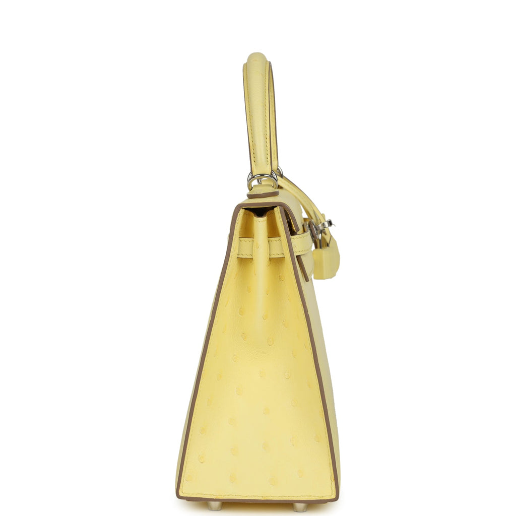 Kelly Sellier 25 Limoncello Ostrich Palladium Hardware Bag