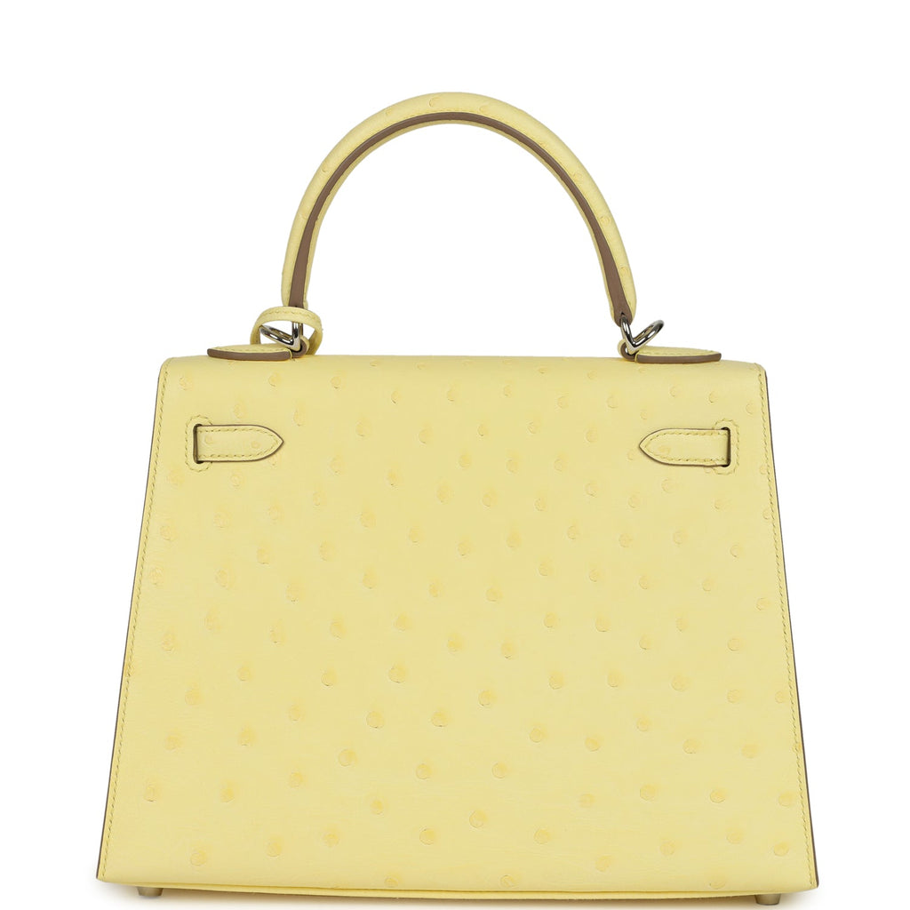Kelly Sellier 25 Limoncello Ostrich Palladium Hardware Bag